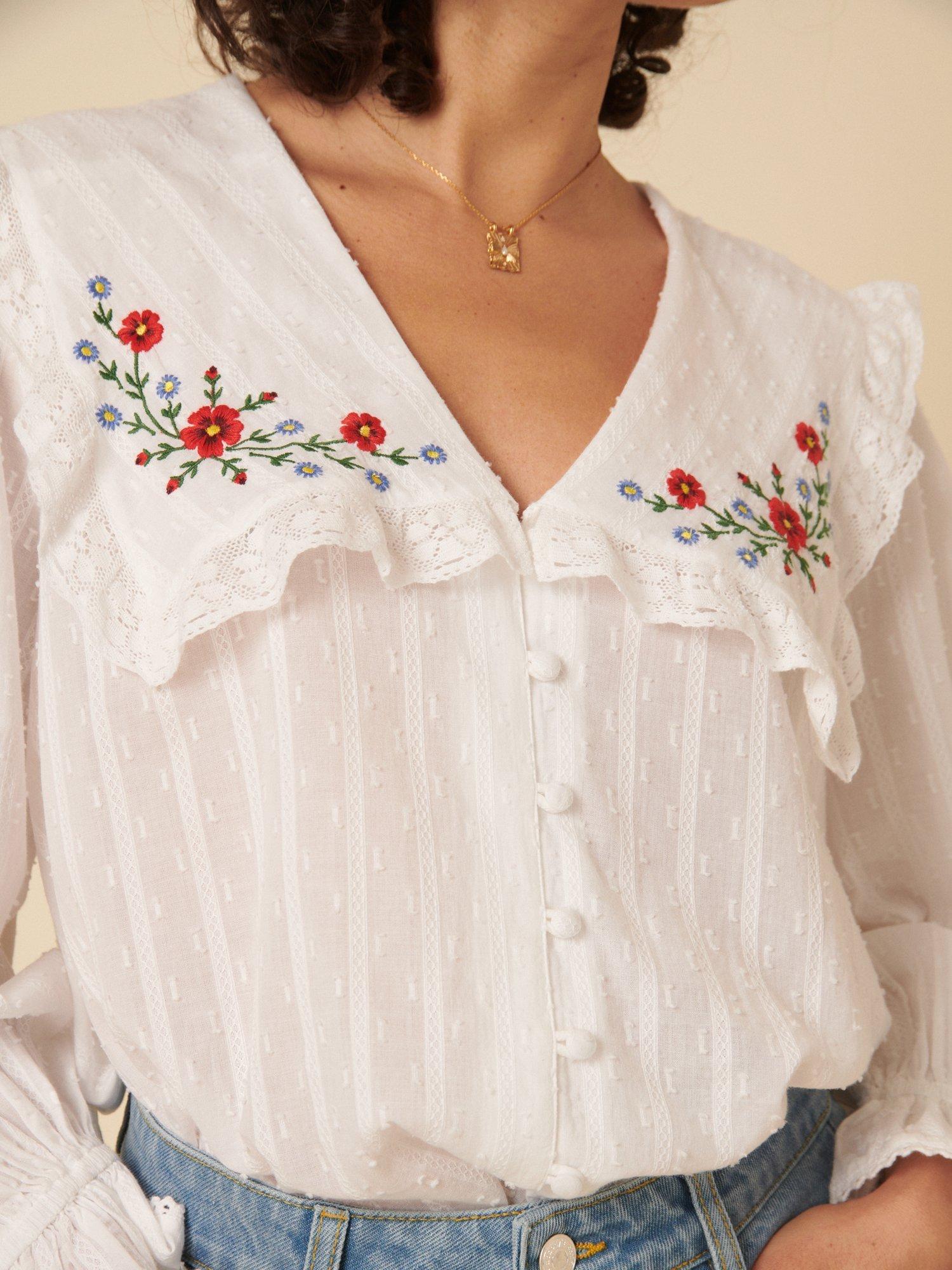 Product image 4 of 5, which shows Nobody's Child Eloise Embroidered Pure Organic Cotton Top, White/Multi, 6