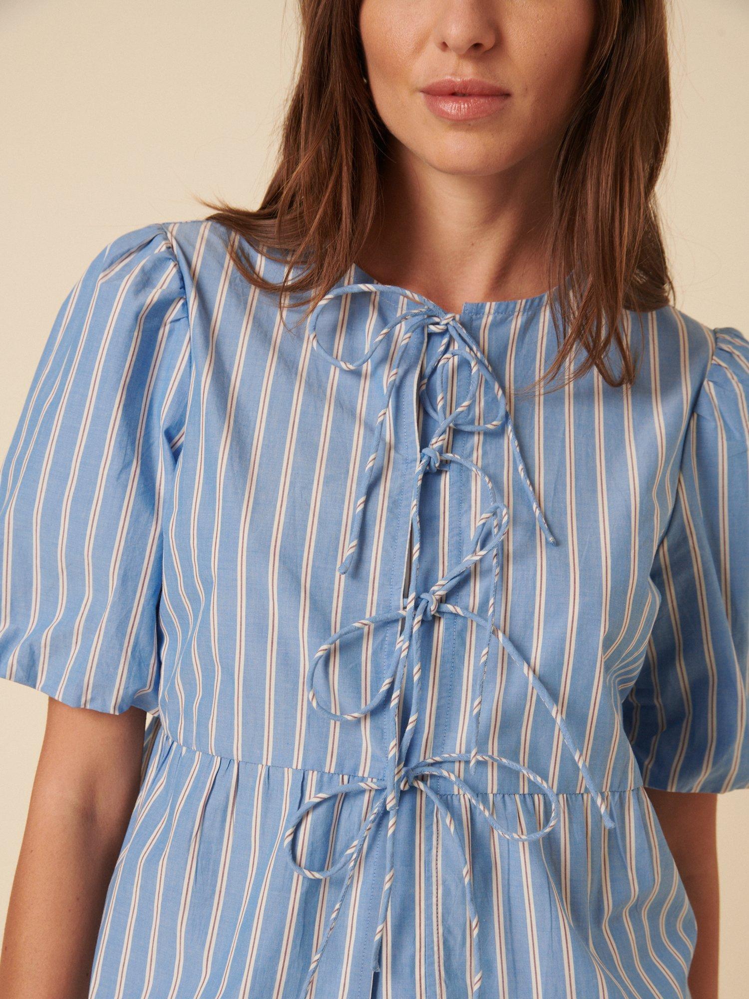 Product image 3 of 4, which shows Nobody's Child Bernice Stripe Pure Organic Cotton Tie Front Top, Blue/Multi, 8