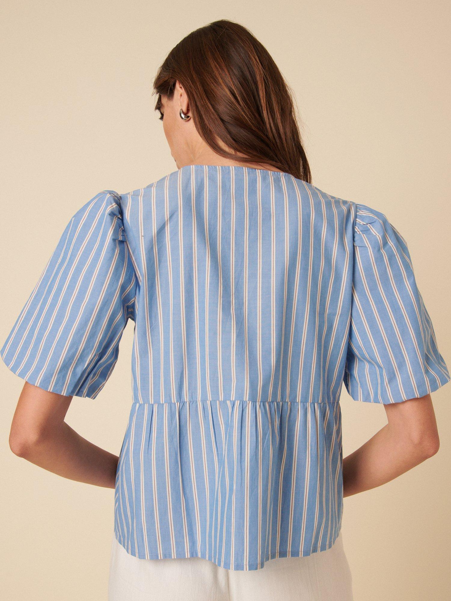 Product image 4 of 4, which shows Nobody's Child Bernice Stripe Pure Organic Cotton Tie Front Top, Blue/Multi, 8