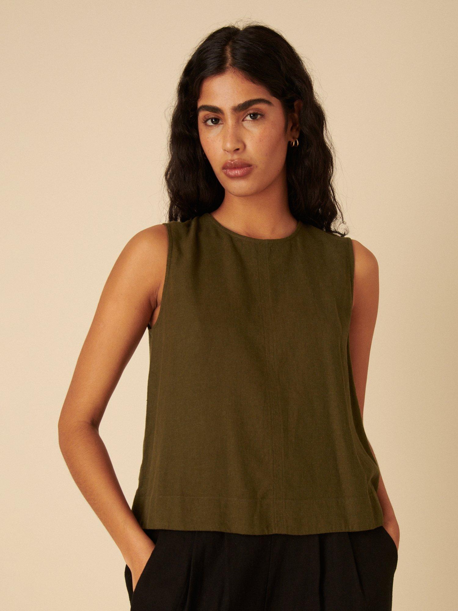 Nobody's Child Stirling Linen Rich Tank Top, Khaki