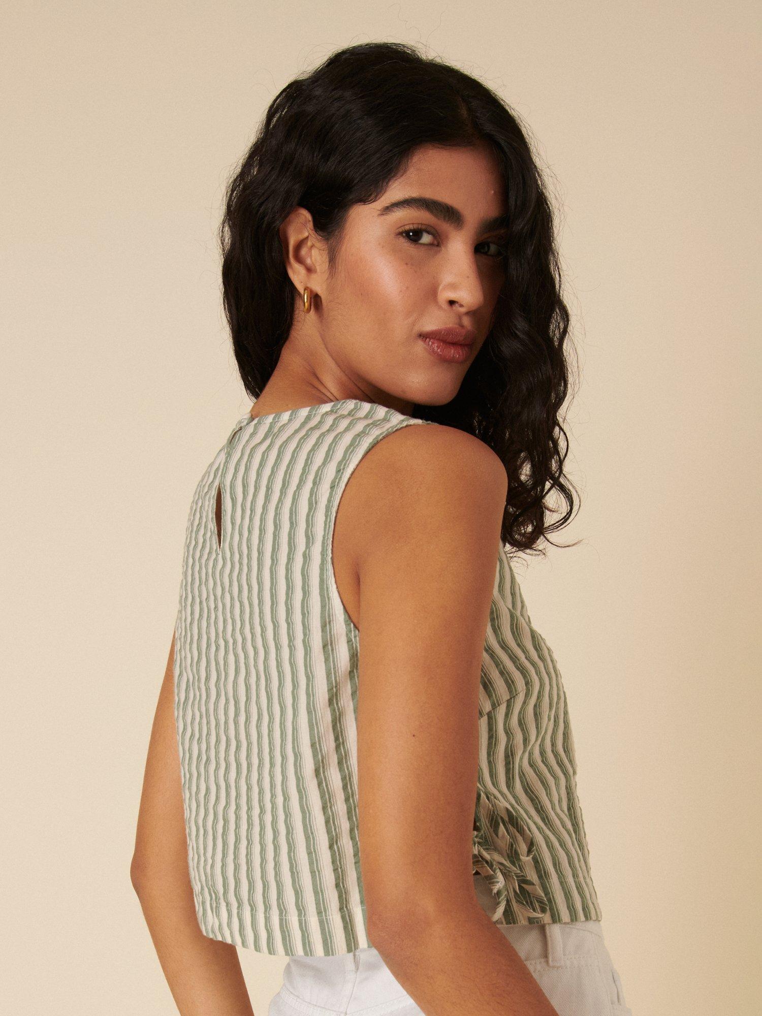 Product image 4 of 4, which shows Nobody's Child Verity Stripe Tie Side Pure Organic Cotton Top, Green, 6
