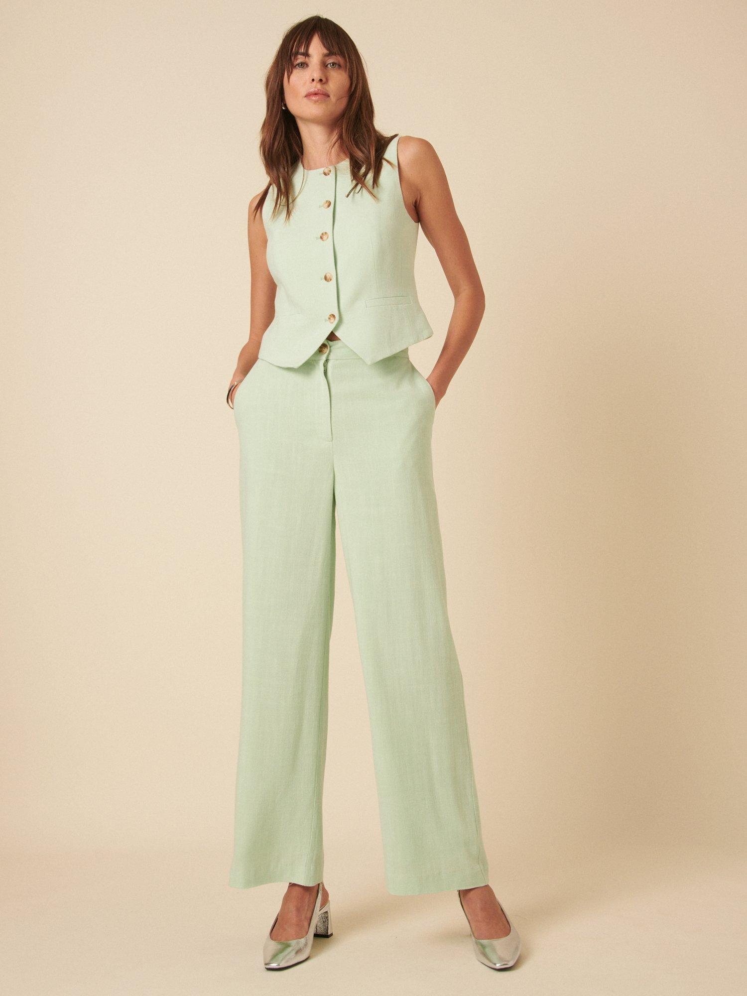 Product image 1 of 4, which shows Nobody's Child Wide Leg Trousers, Green, 6