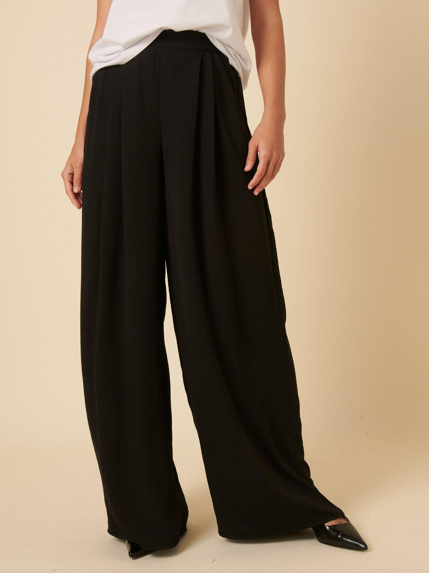 Product image 1 of 5, which shows Nobody's Child Zeena Crinkle Wide Leg Trousers, Black, 6