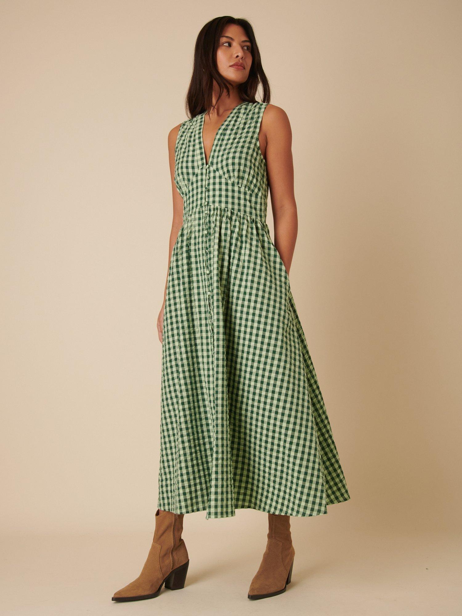 Product image 1 of 4, which shows Nobody's Child Petite Starlight Gingham Pure Organic Cotton Dress, Green, 6