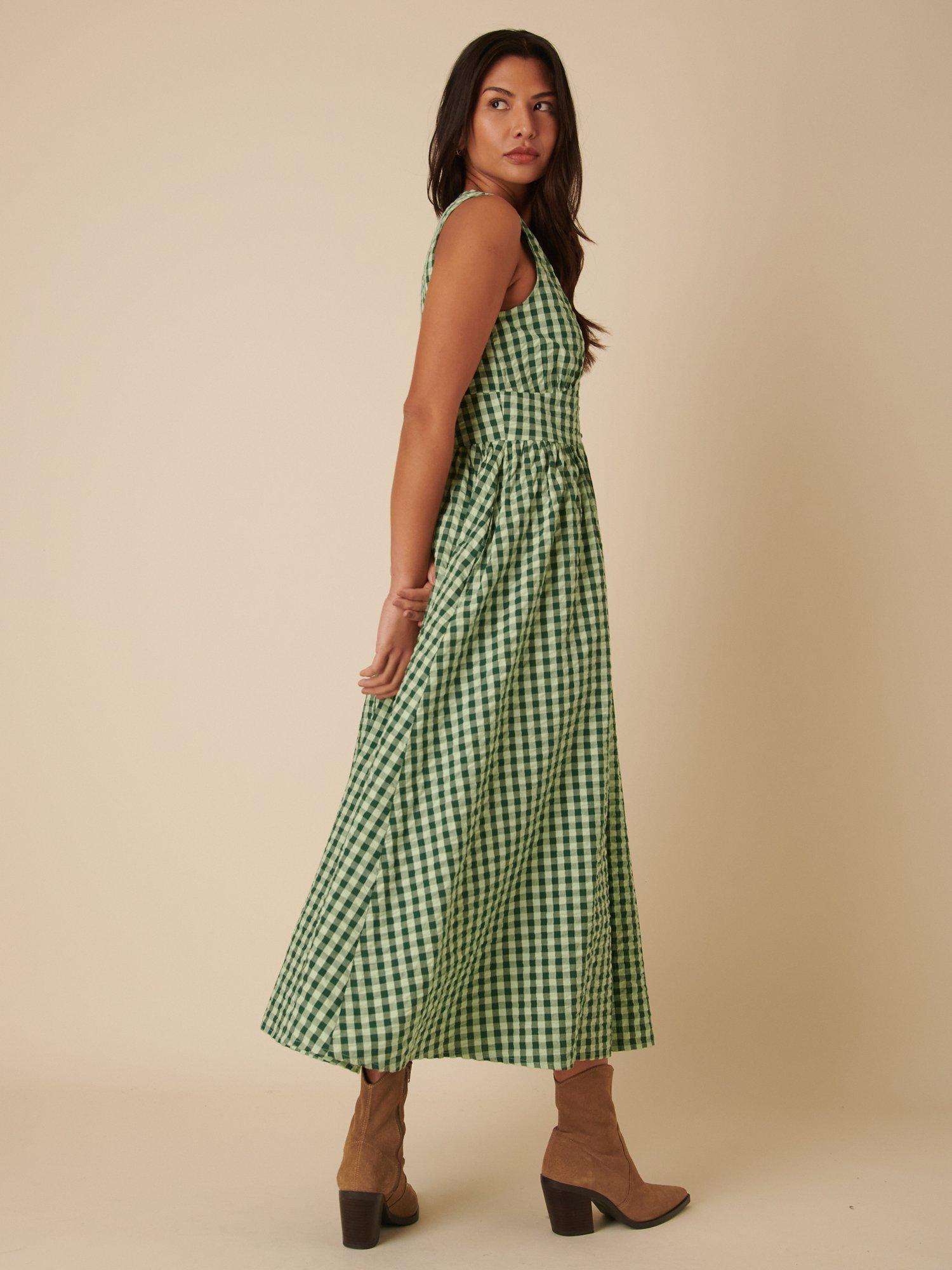 Product image 2 of 4, which shows Nobody's Child Petite Starlight Gingham Pure Organic Cotton Dress, Green, 6
