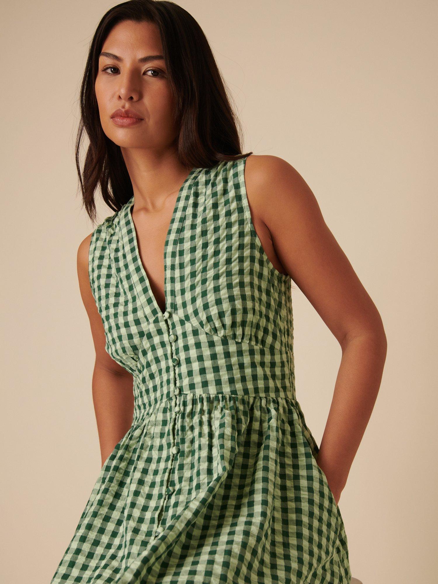 Product image 3 of 4, which shows Nobody's Child Petite Starlight Gingham Pure Organic Cotton Dress, Green, 6