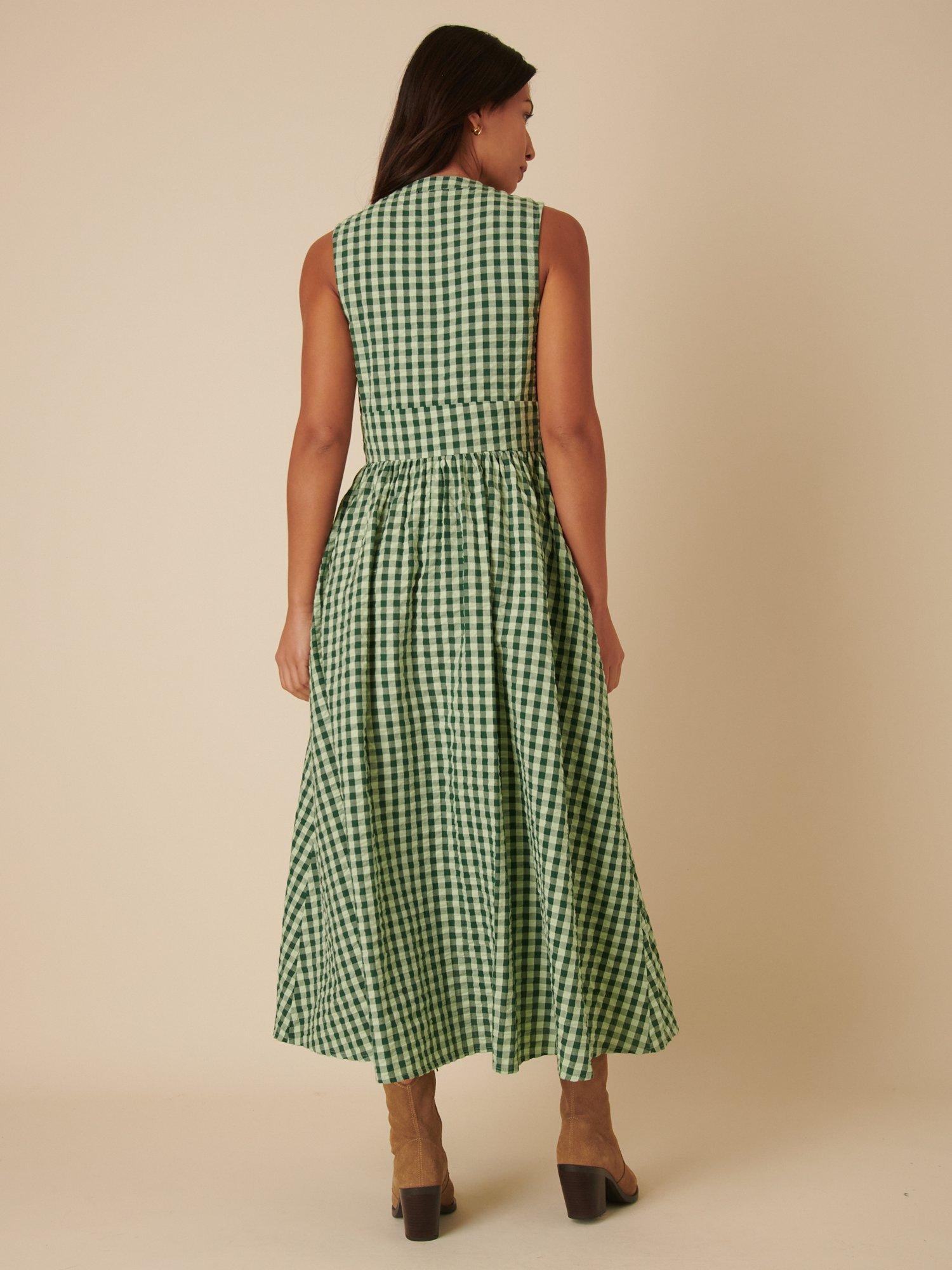 Product image 4 of 4, which shows Nobody's Child Petite Starlight Gingham Pure Organic Cotton Dress, Green, 6