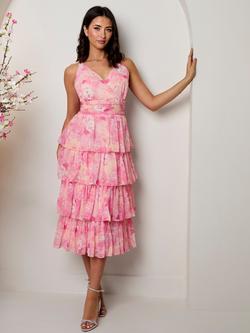 Chi Chi London Floral Tiered Dress, Pink, Pink