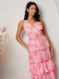 Chi Chi London Floral Tiered Dress, Pink - view 2, Pink