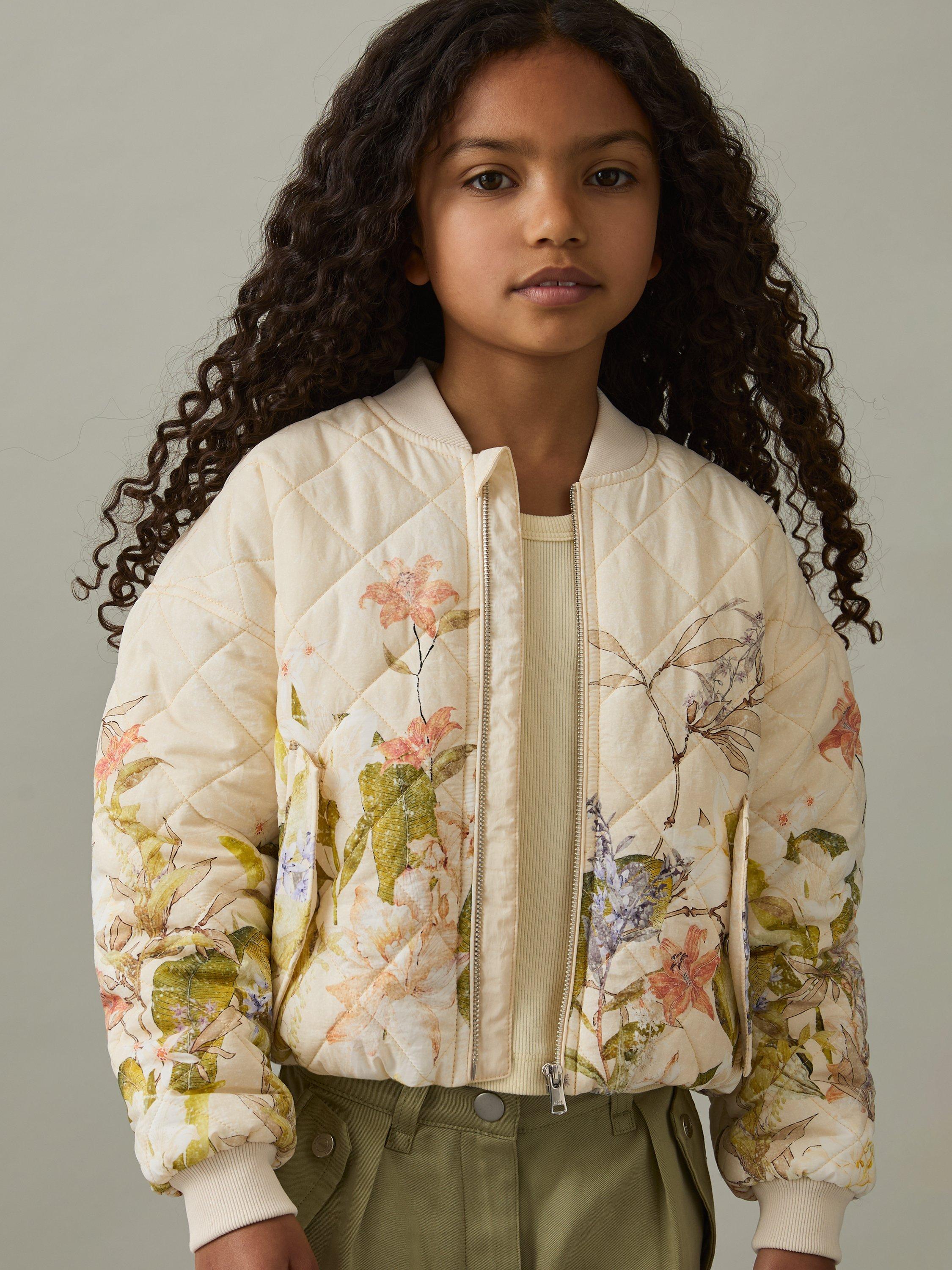 Product image 2 of 4, which shows Reiss Kids' Nina Quilted Bomber Jacket, Pink Print, 4-5 years
