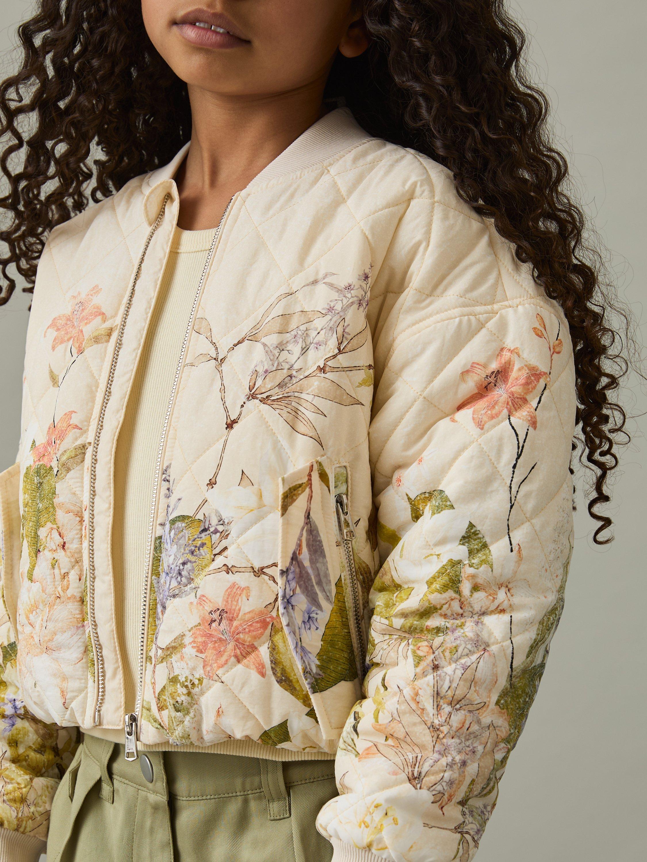 Product image 3 of 4, which shows Reiss Kids' Nina Quilted Bomber Jacket, Pink Print, 4-5 years