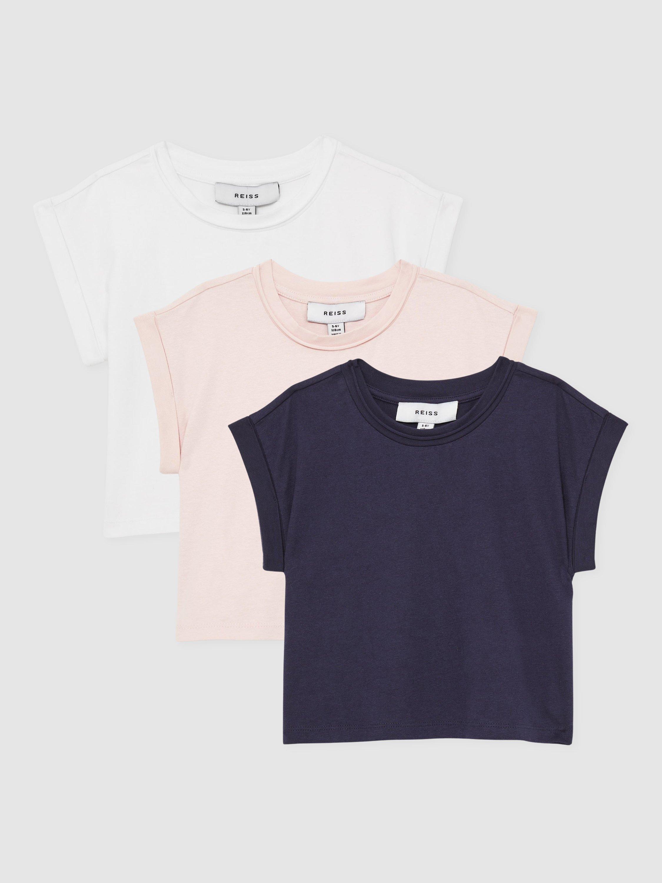 Product image 1 of 4, which shows Reiss Kids' Terry Cotton Cap Sleeve T-Shirts, Pack of 3, Multi, 6-7 years