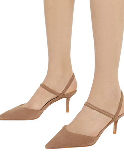 Dune London Classical Suede Pointed Slingback Courts, Caramel - view 2, Caramel