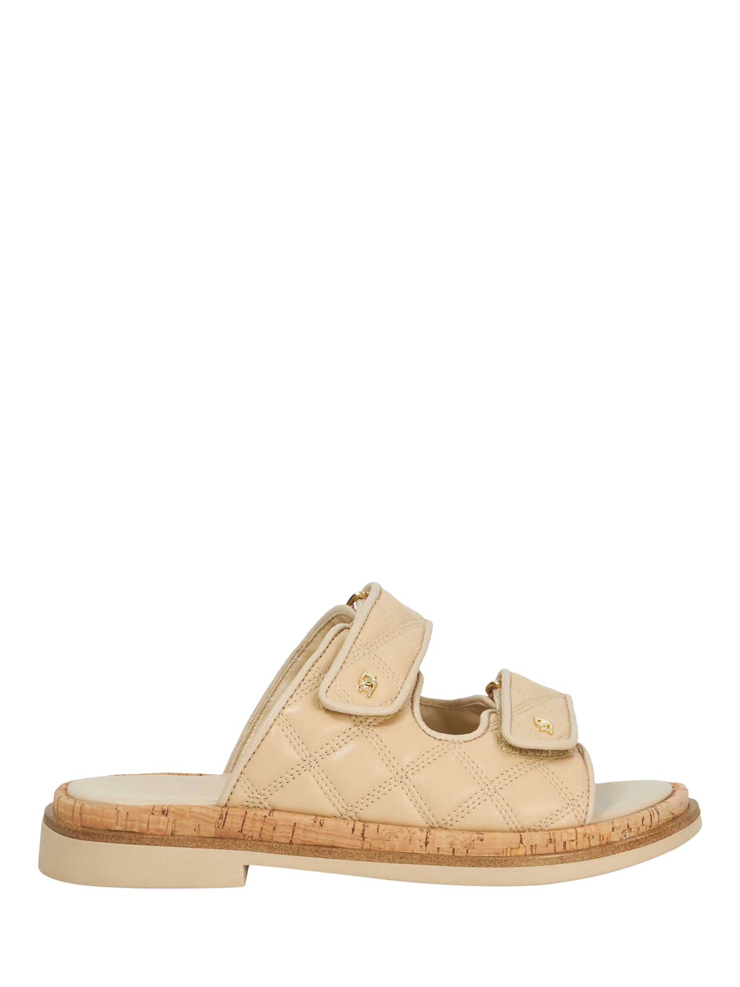 Product image 1 of 5, which shows Dune London Lottais Leather Quilted Double Strap Sandals, Camel, EU36