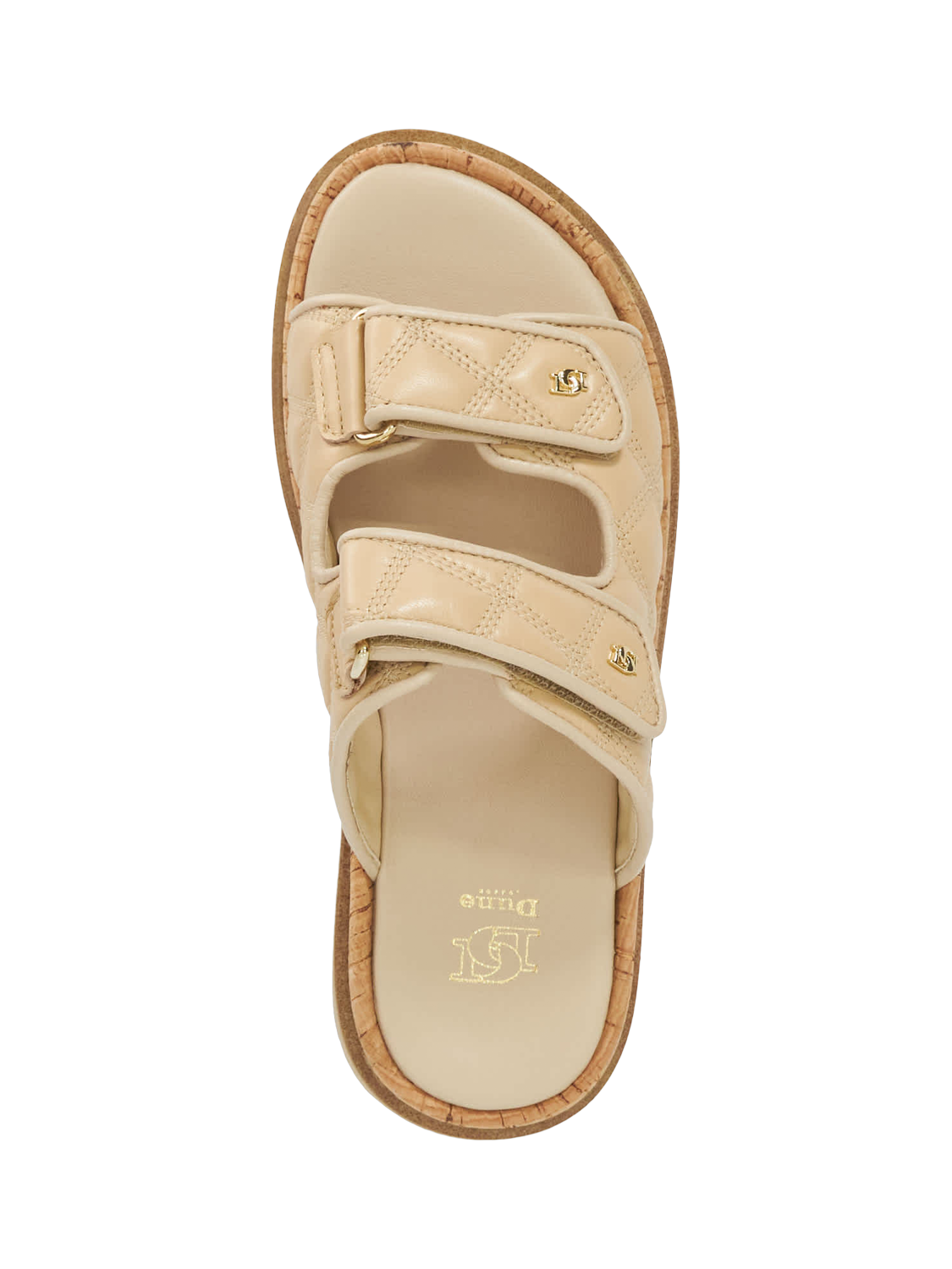 Product image 2 of 5, which shows Dune London Lottais Leather Quilted Double Strap Sandals, Camel, EU36