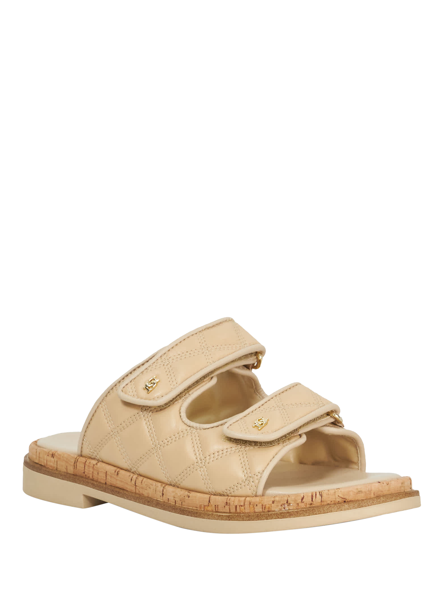 Product image 3 of 5, which shows Dune London Lottais Leather Quilted Double Strap Sandals, Camel, EU36