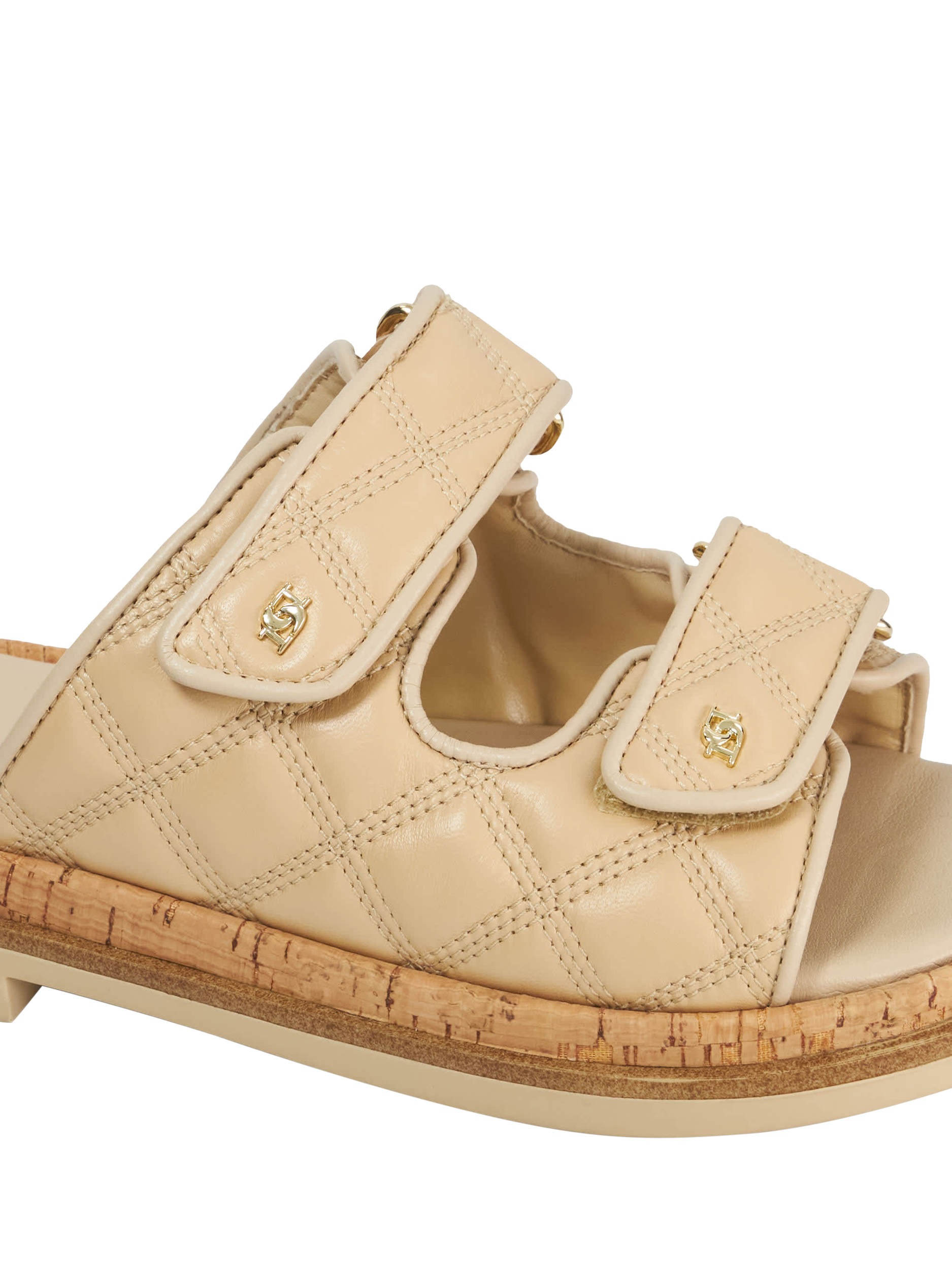 Product image 5 of 5, which shows Dune London Lottais Leather Quilted Double Strap Sandals, Camel, EU36
