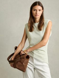 Reiss Sadie Sleeveless Ruched Tank Top, Light Green