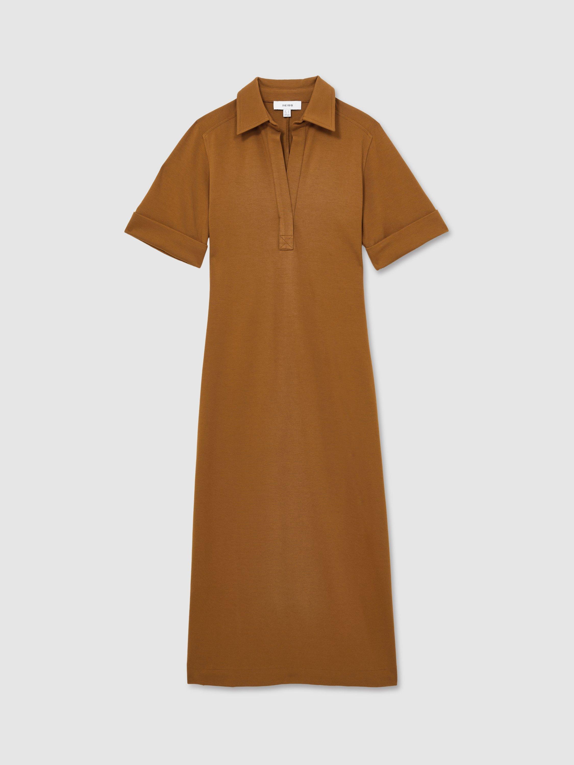 Product image 3 of 5, which shows Reiss Astrid Jersey Collared Bodycon Dress, Mustard, 6