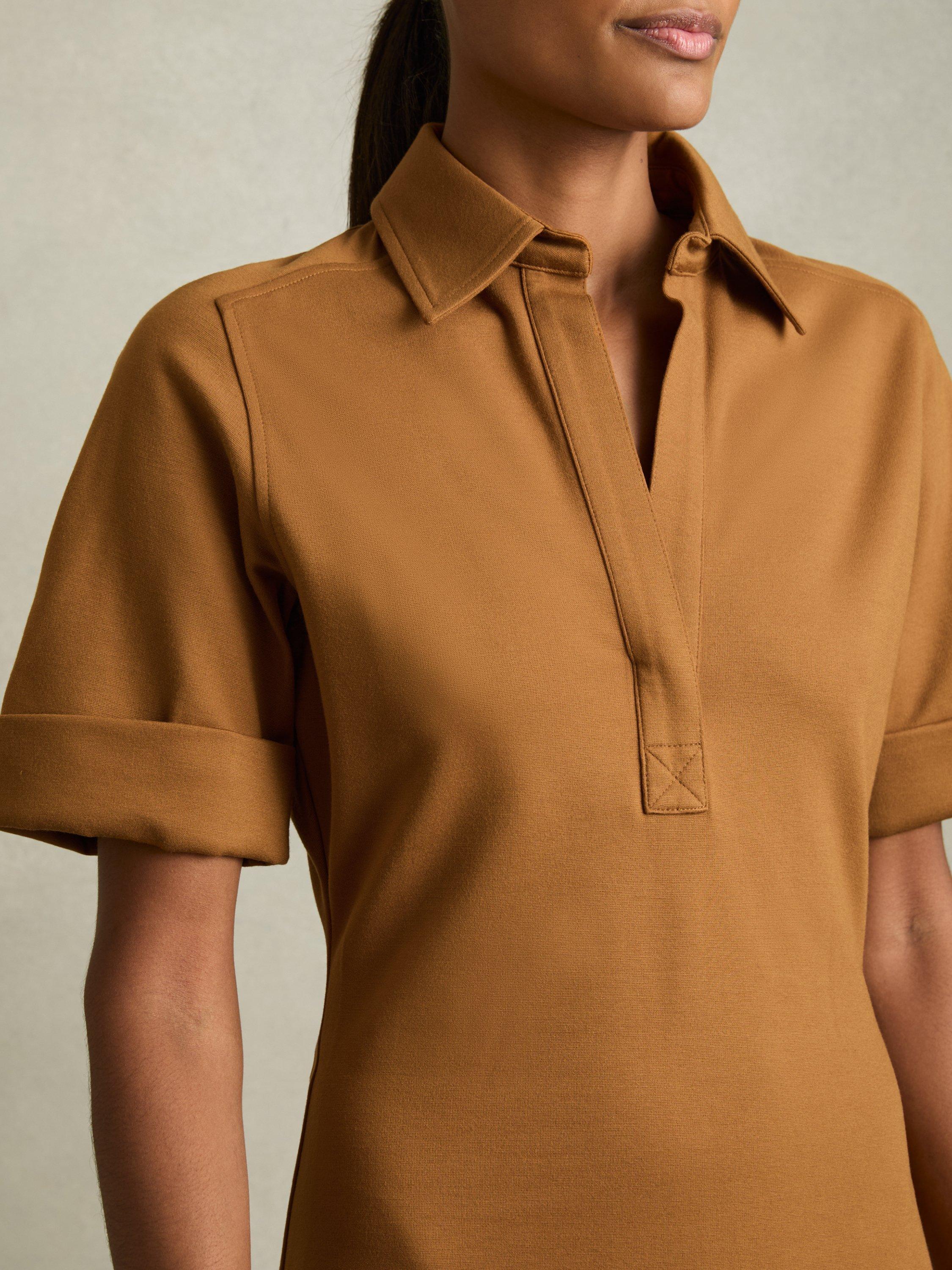 Product image 4 of 5, which shows Reiss Astrid Jersey Collared Bodycon Dress, Mustard, 6