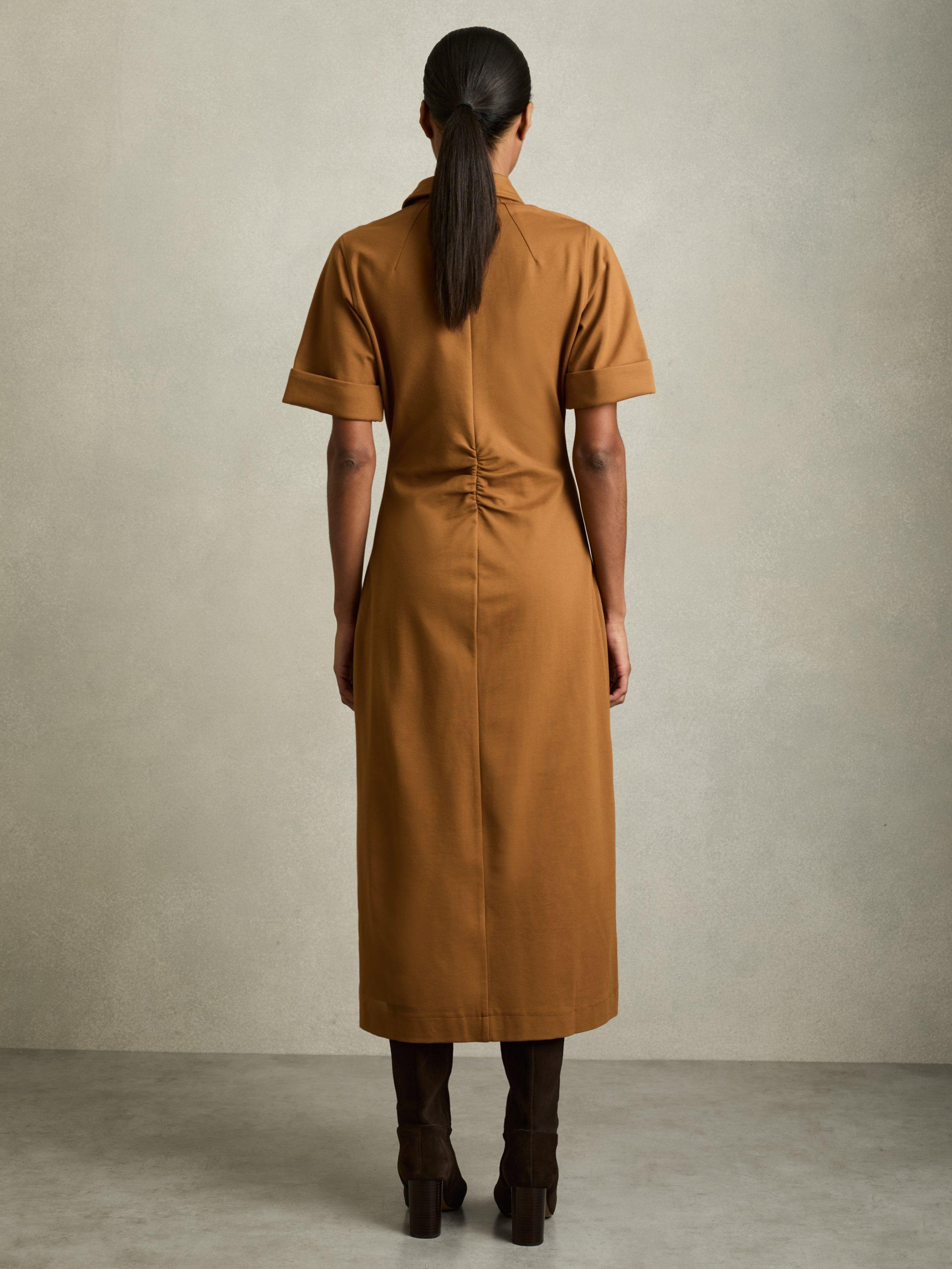 Product image 5 of 5, which shows Reiss Astrid Jersey Collared Bodycon Dress, Mustard, 6