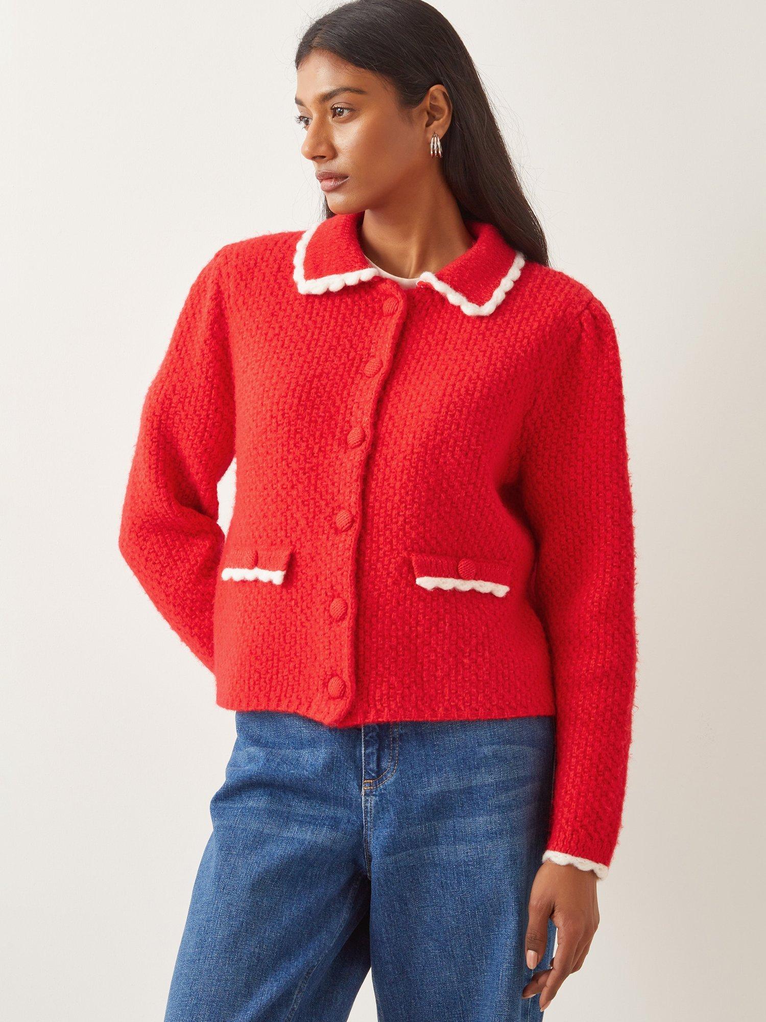 Monsoon Nina Scallop Collar Cardigan, Red