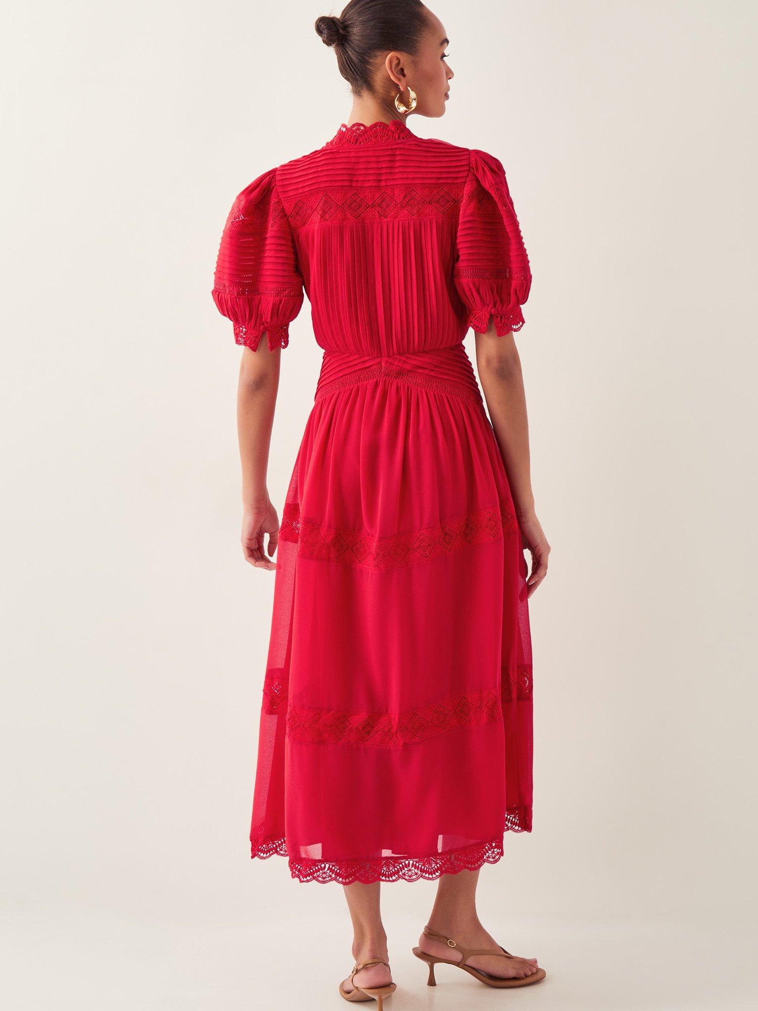 Product image 2 of 4, which shows Monsoon Kiana Pintuck Maxi Dress, Mid Red, 8