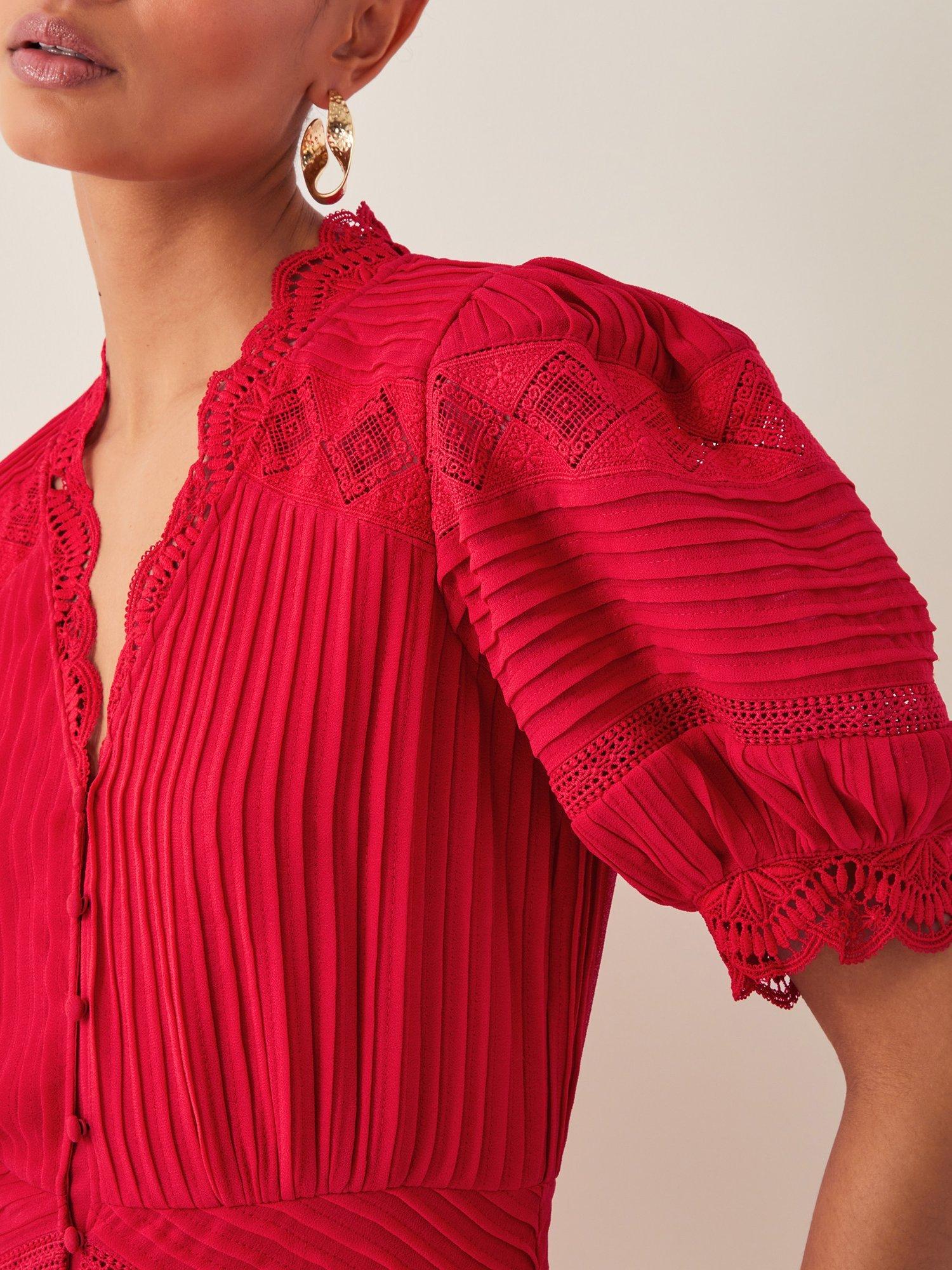 Product image 3 of 4, which shows Monsoon Kiana Pintuck Maxi Dress, Mid Red, 8