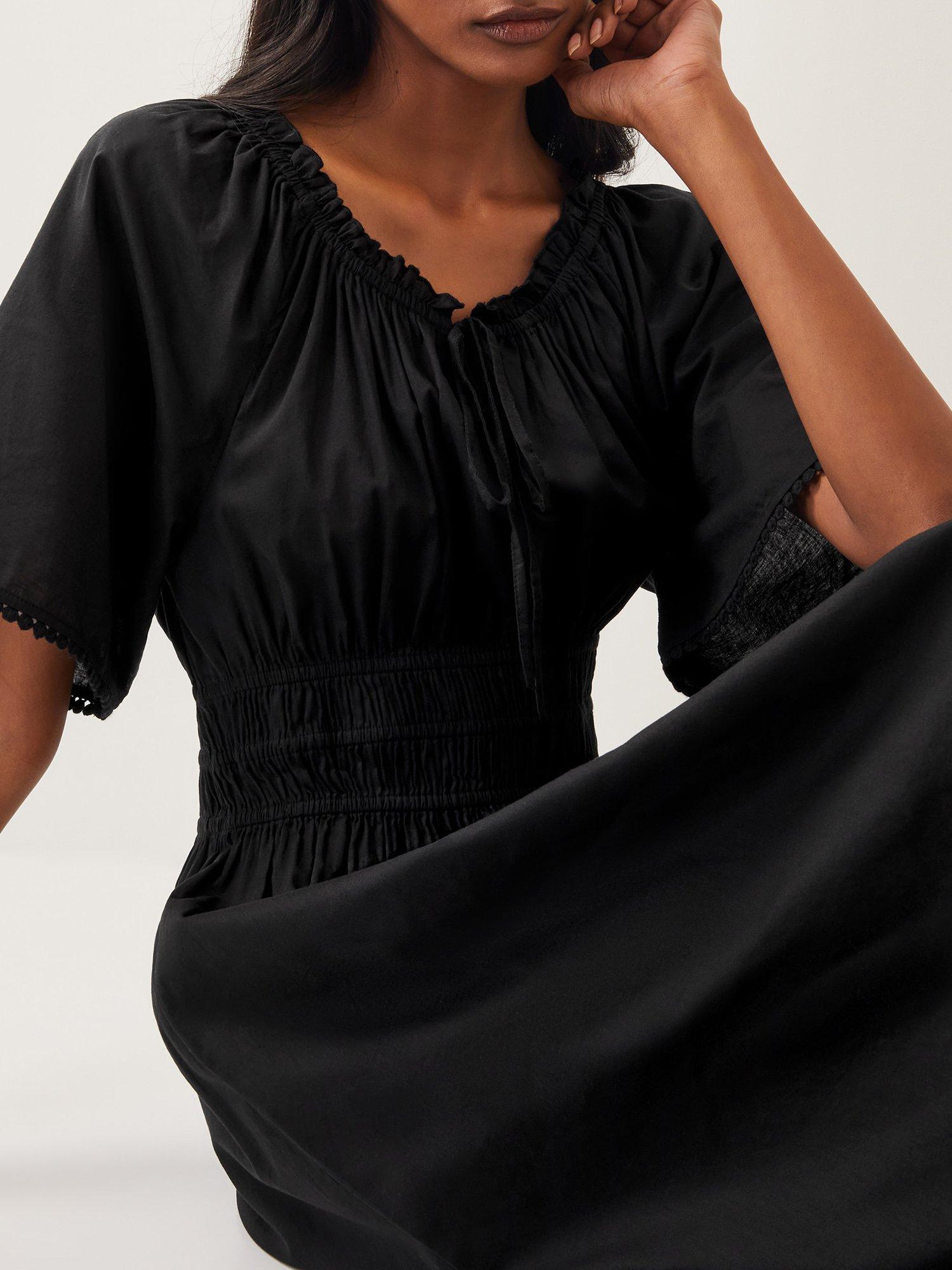 Product image 5 of 5, which shows Monsoon Nora Pom Pom Trim Midi Dress, Black, S