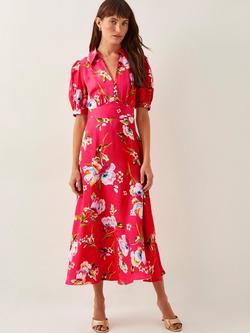 Monsoon Meredith Floral Shirt Dress, Mid Red, Mid Red