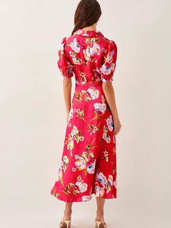 Monsoon Meredith Floral Shirt Dress, Mid Red - view 2, Mid Red