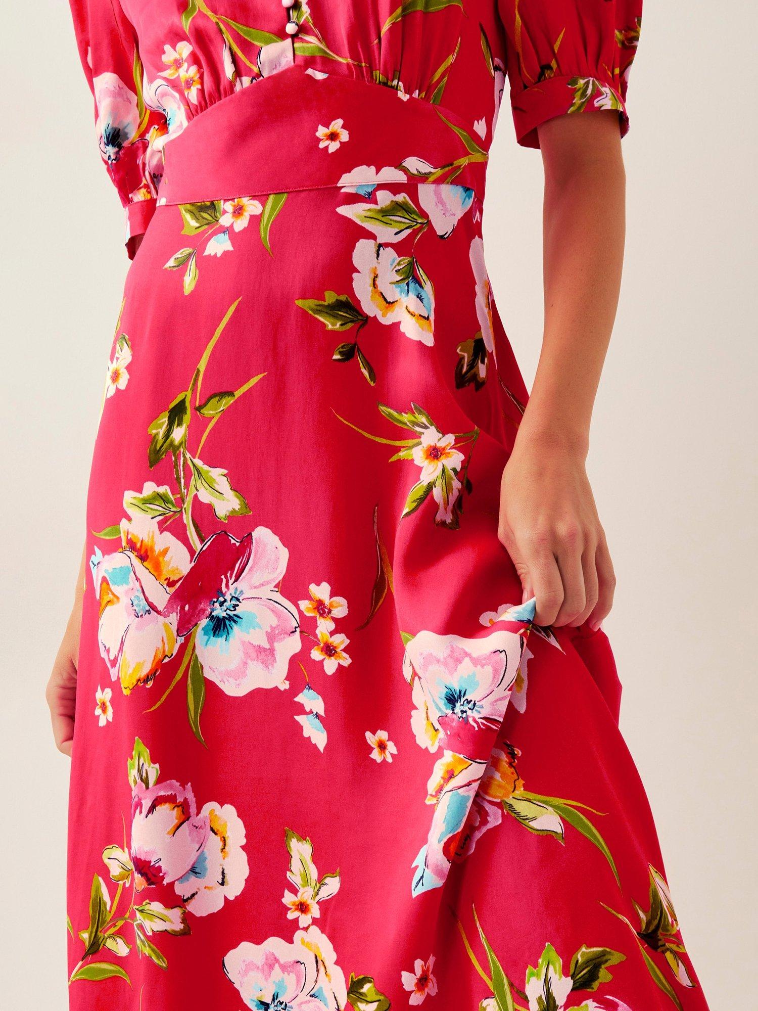 Product image 3 of 4, which shows Monsoon Meredith Floral Shirt Dress, Mid Red, 10