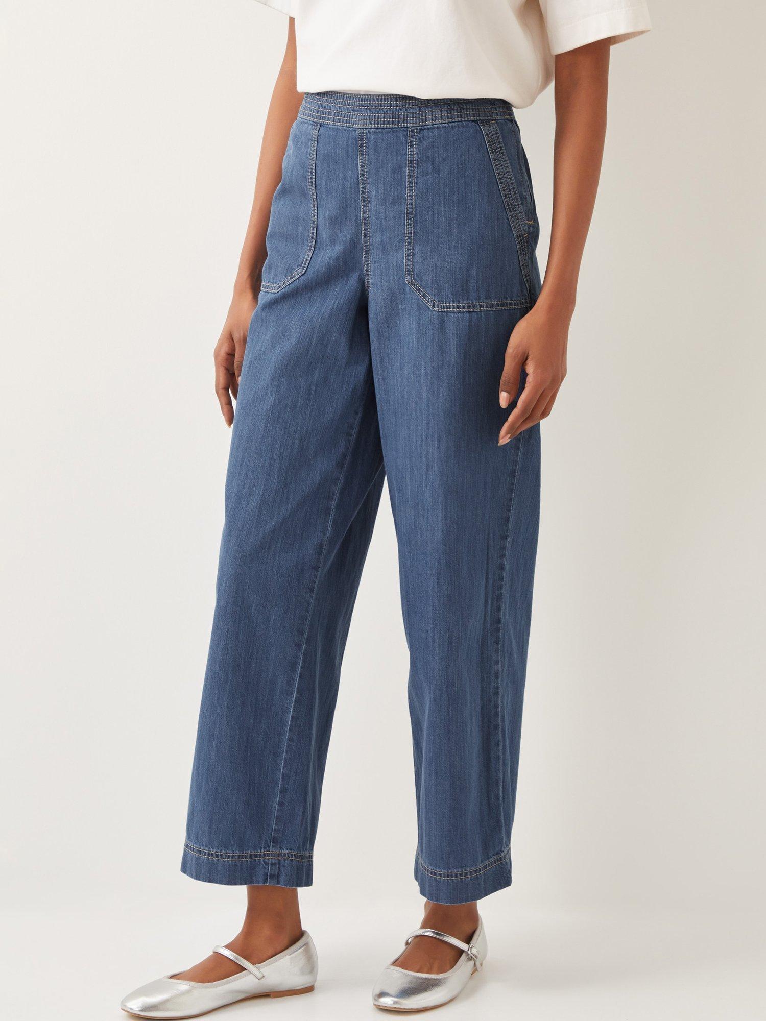 Product image 1 of 5, which shows Monsoon Harper Cropped Wide Leg Jeans, Denim Blue, S
