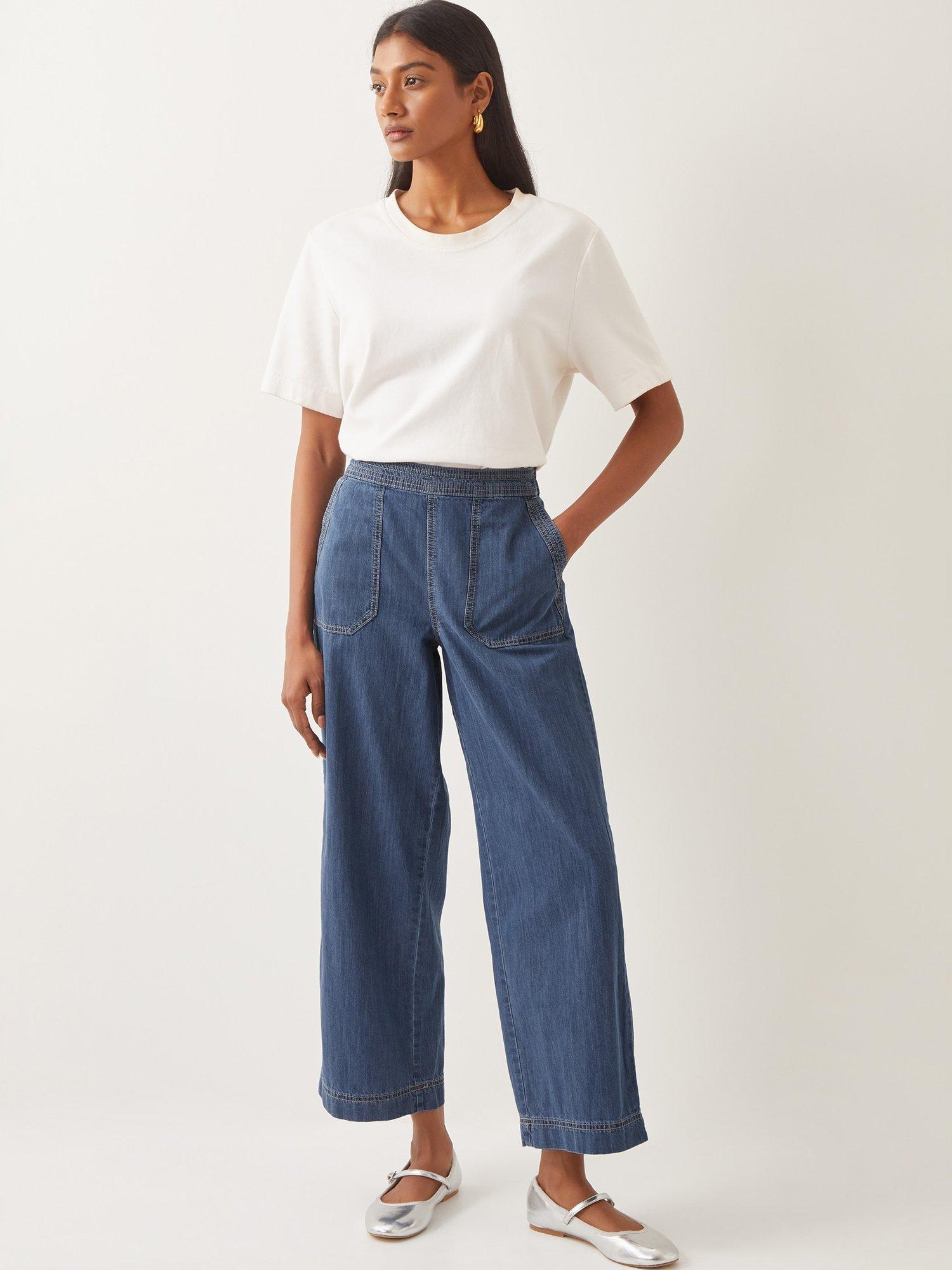 Product image 3 of 5, which shows Monsoon Harper Cropped Wide Leg Jeans, Denim Blue, S