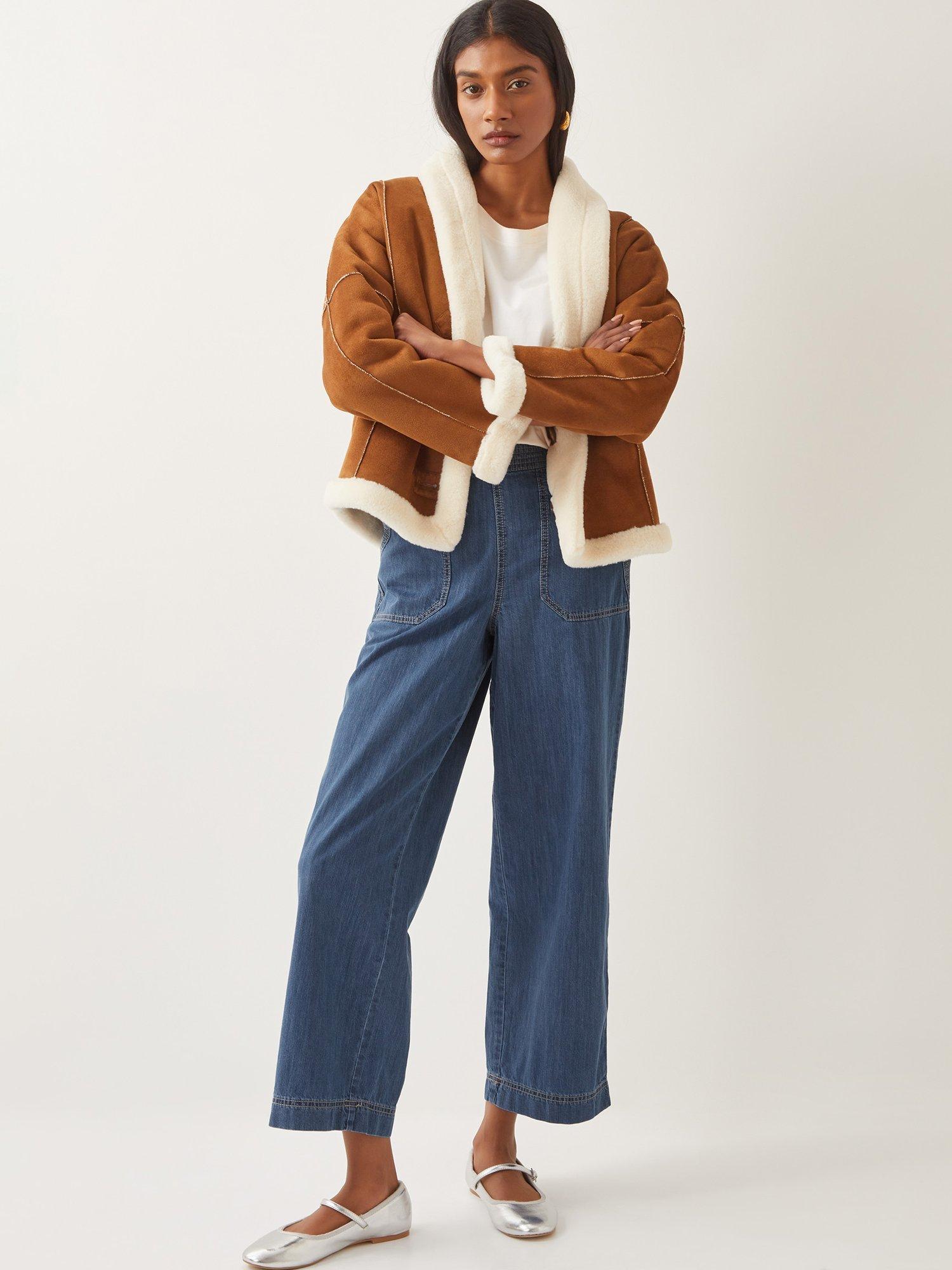 Product image 5 of 5, which shows Monsoon Harper Cropped Wide Leg Jeans, Denim Blue, S
