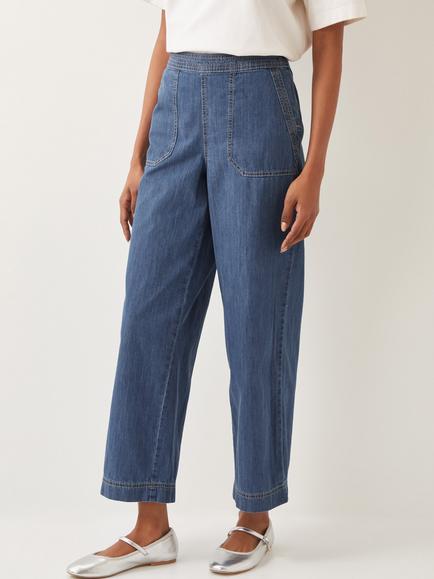 Monsoon Harper Wide Leg Jeans, Blue, Blue