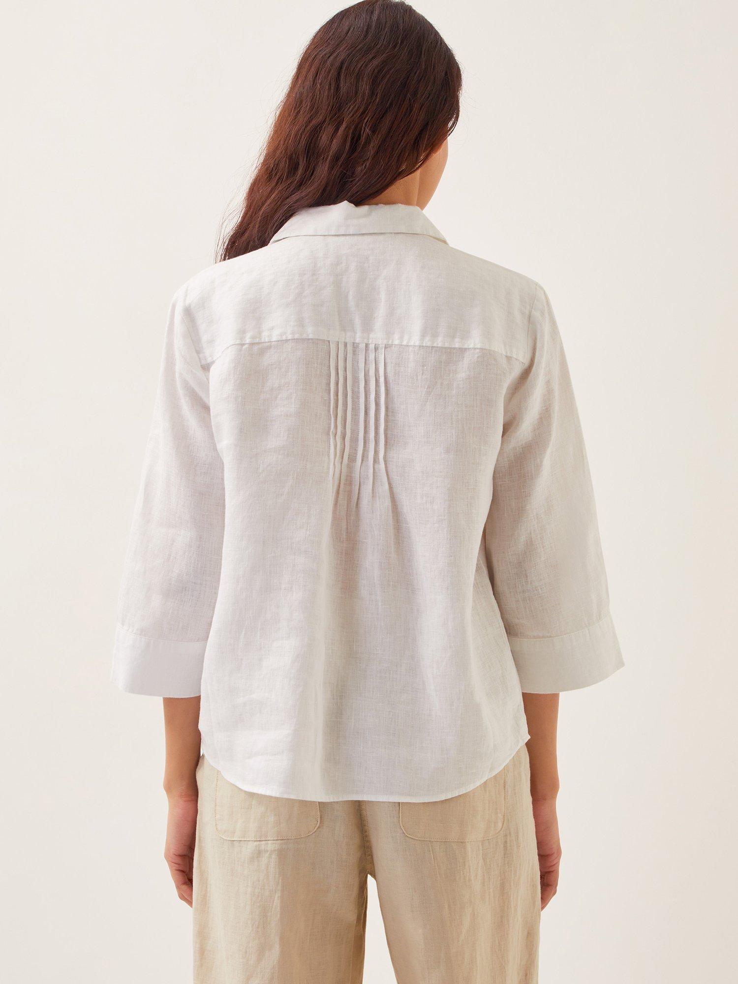 Product image 2 of 5, which shows Monsoon Elsie Pintuck Pure Linen Blouse, White, S