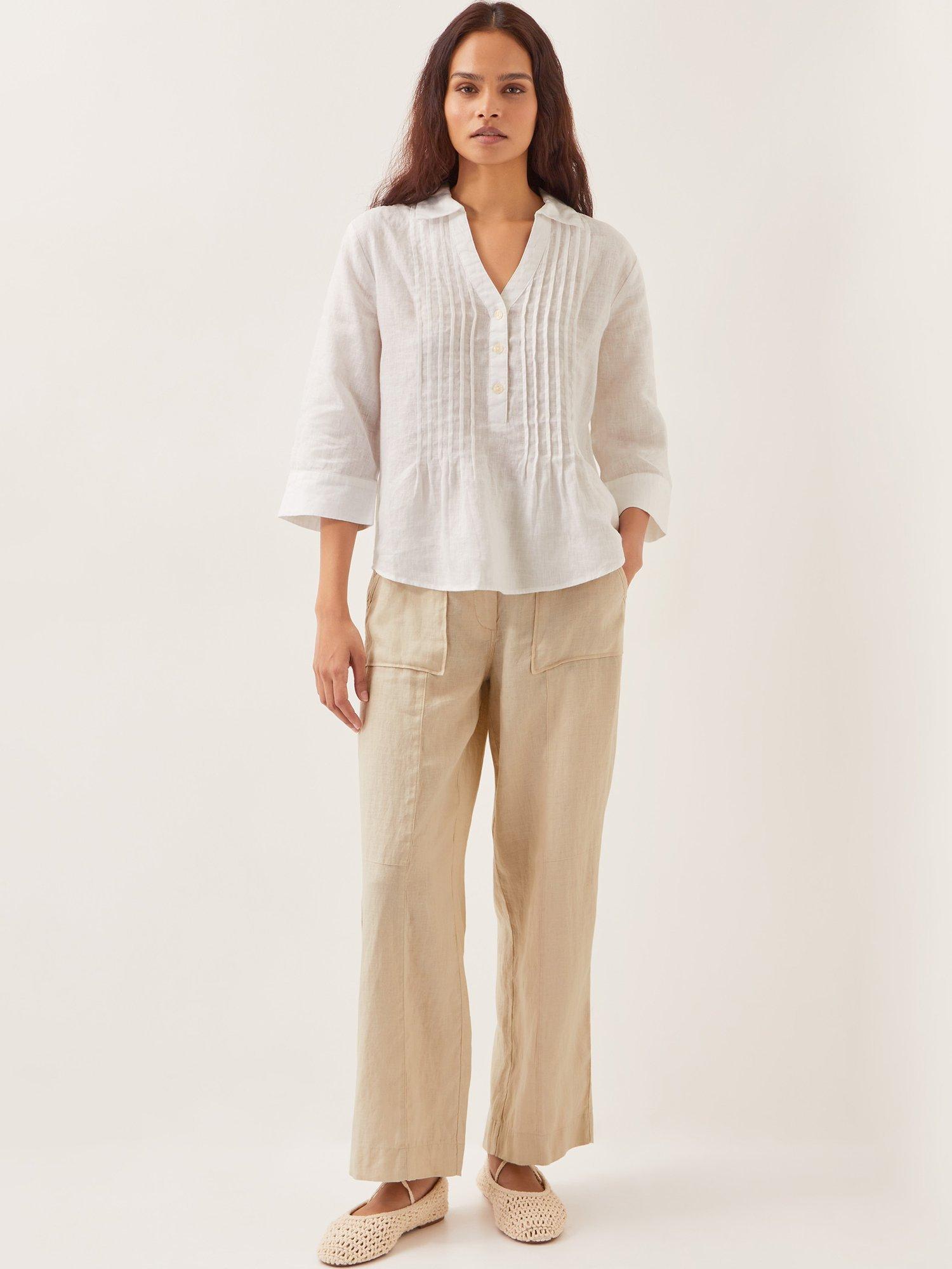 Product image 3 of 5, which shows Monsoon Elsie Pintuck Pure Linen Blouse, White, S
