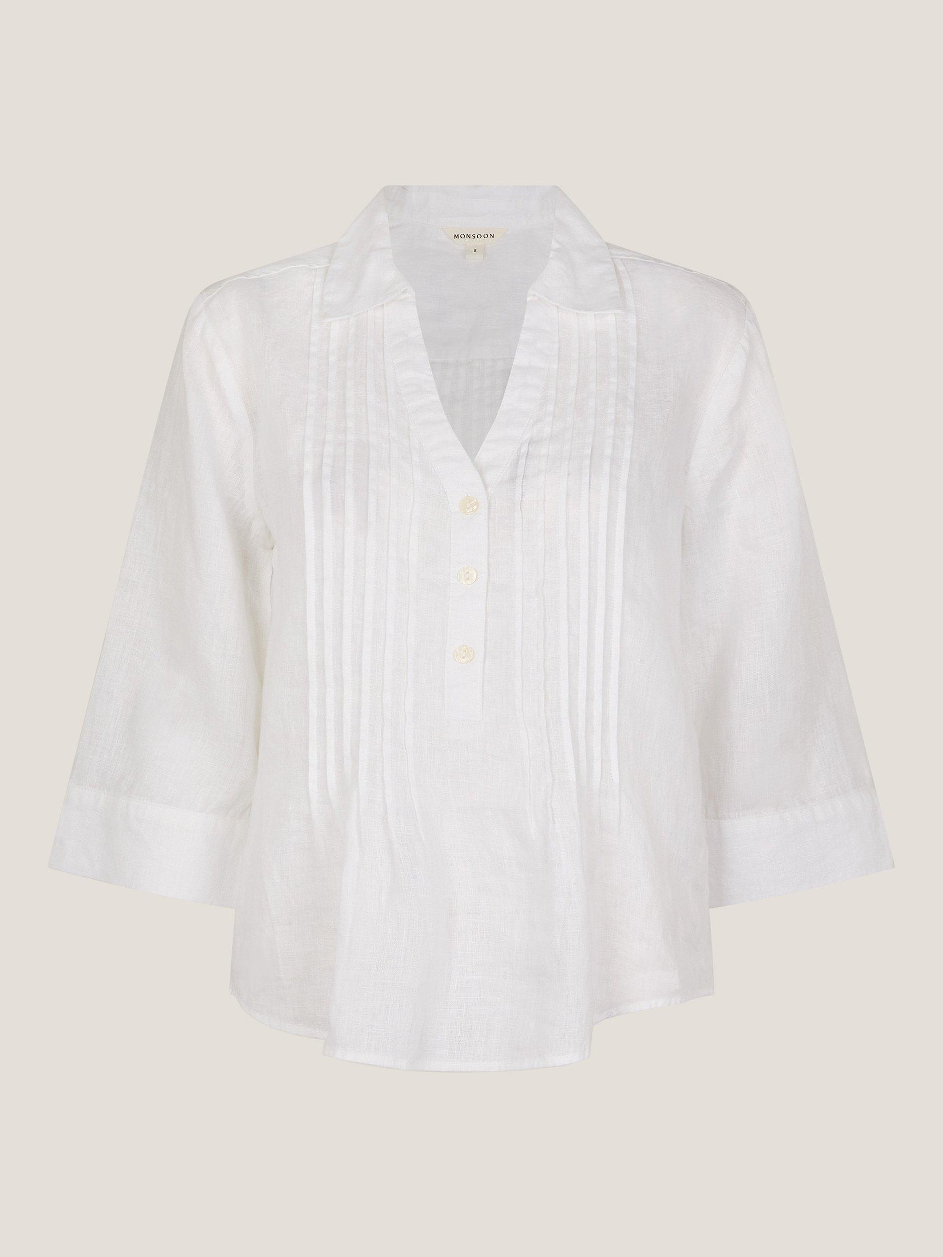Product image 4 of 5, which shows Monsoon Elsie Pintuck Pure Linen Blouse, White, S