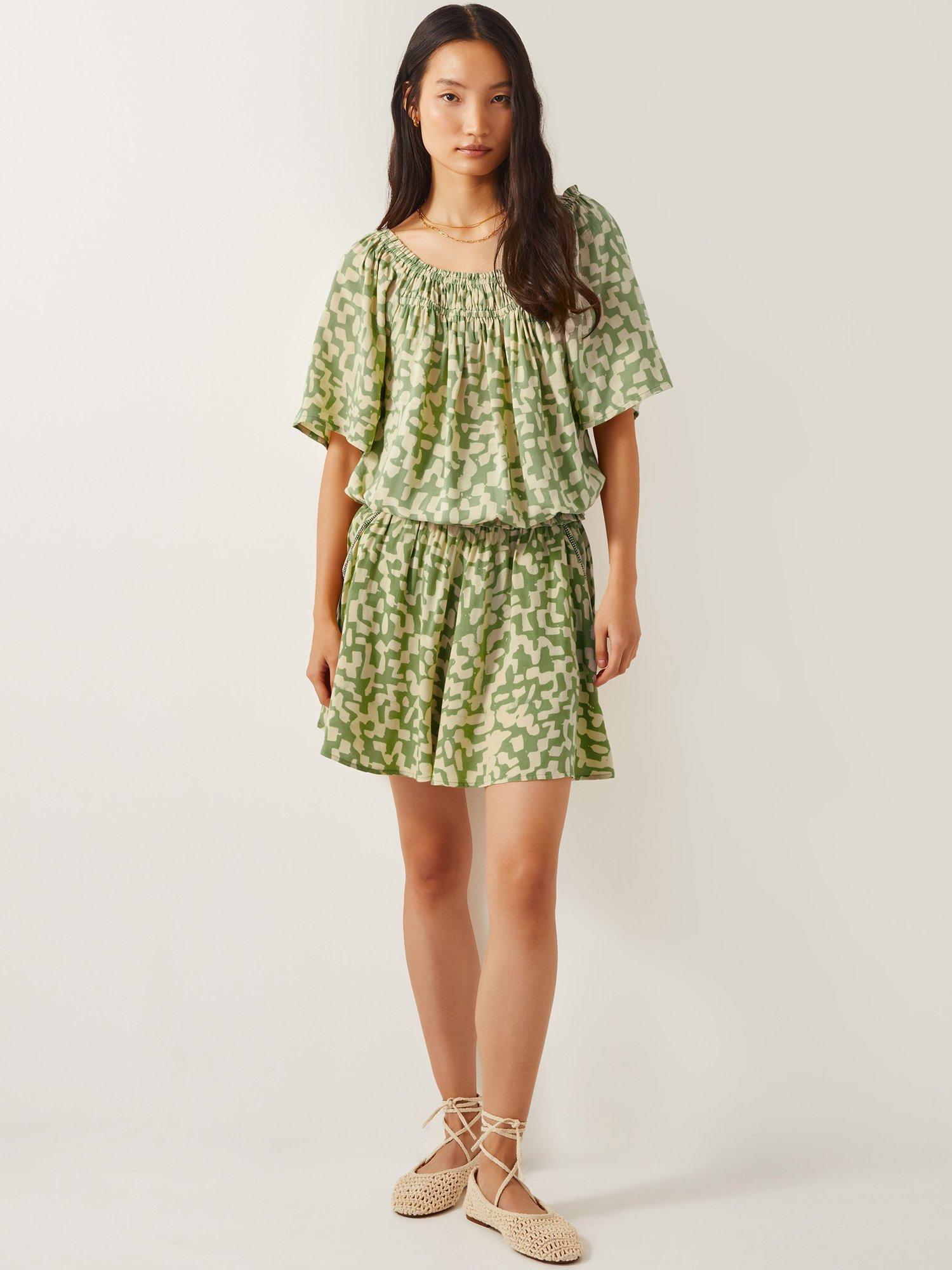 Product image 3 of 5, which shows Monsoon Ania Batik Print Top, Mid Green, S
