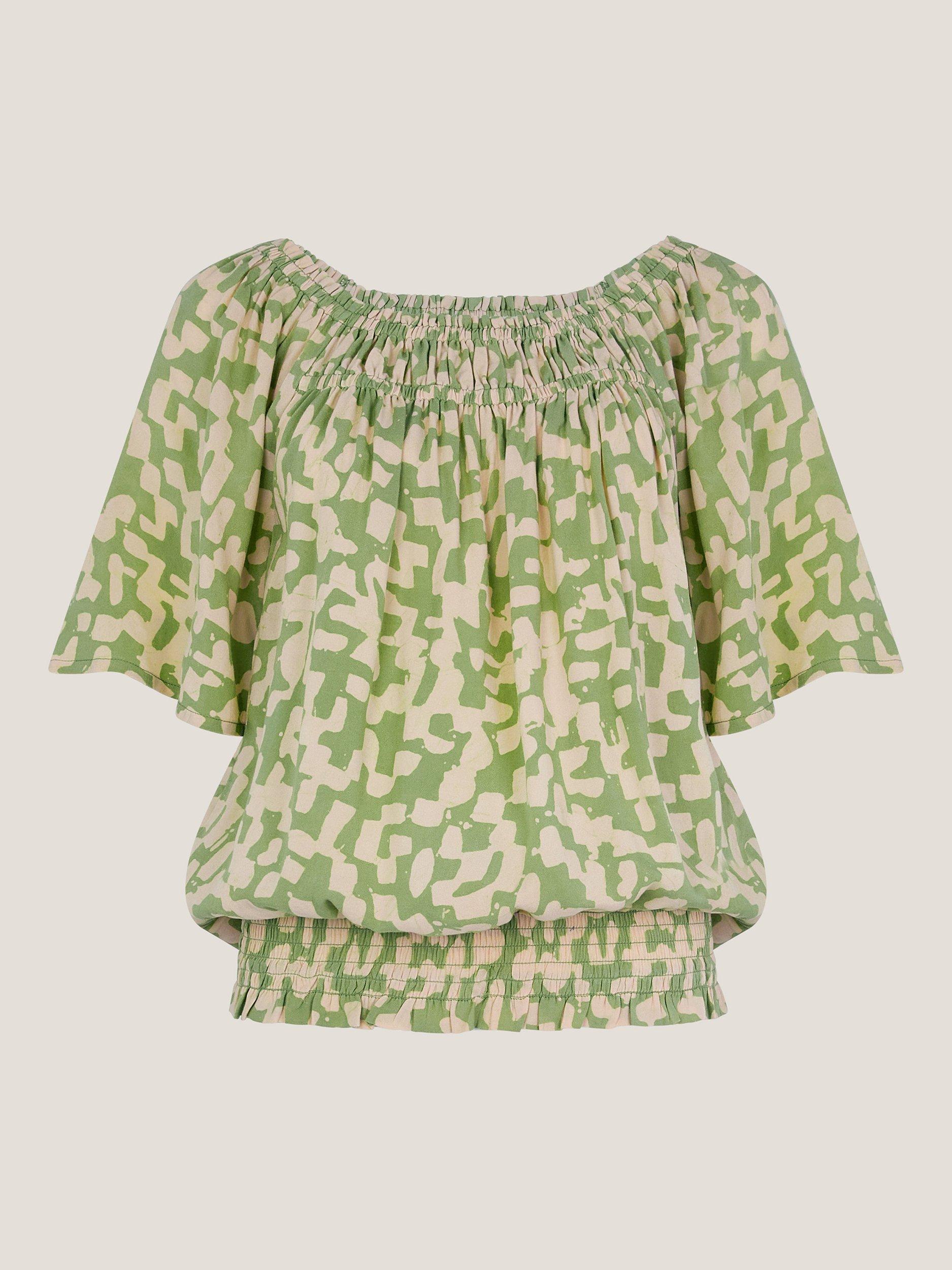 Product image 4 of 5, which shows Monsoon Ania Batik Print Top, Mid Green, S