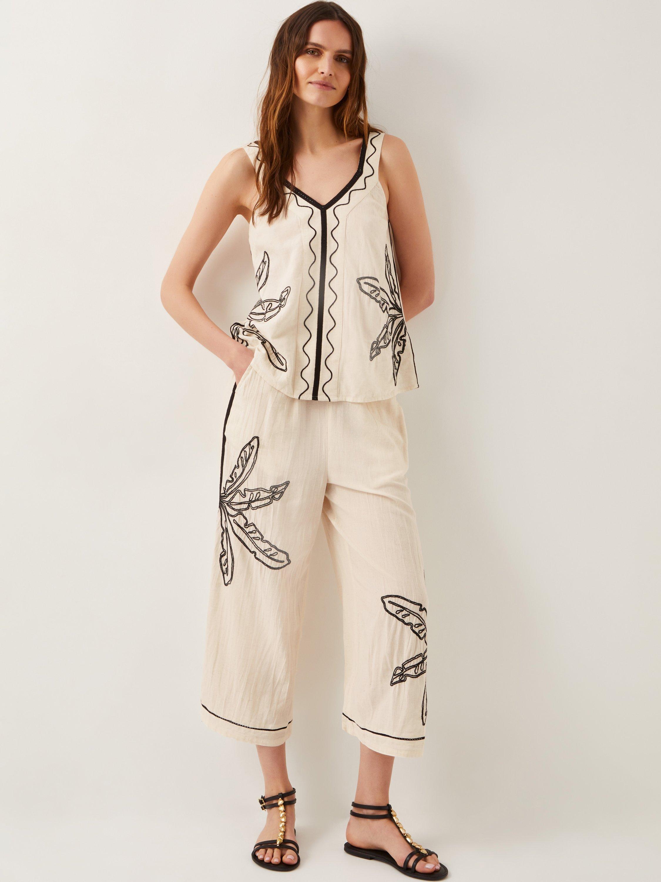 Product image 5 of 5, which shows Monsoon Hope Leaf Embroidered Cami Top, Natural, S