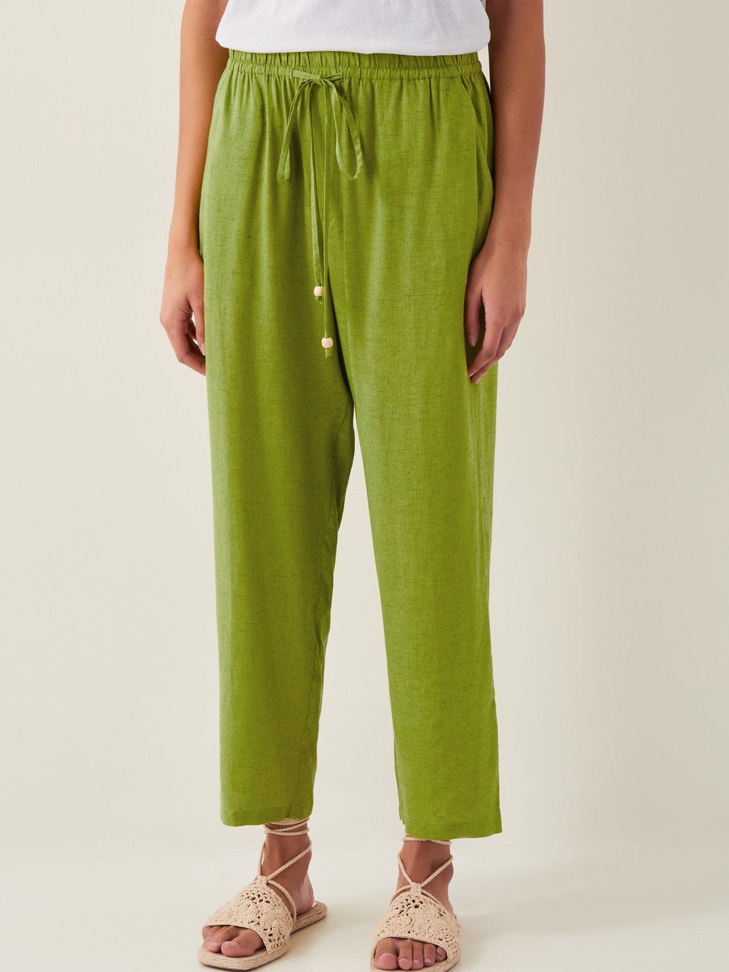 Product image 1 of 4, which shows Monsoon Penina Elasticated Waist Trousers, Mid Green, L