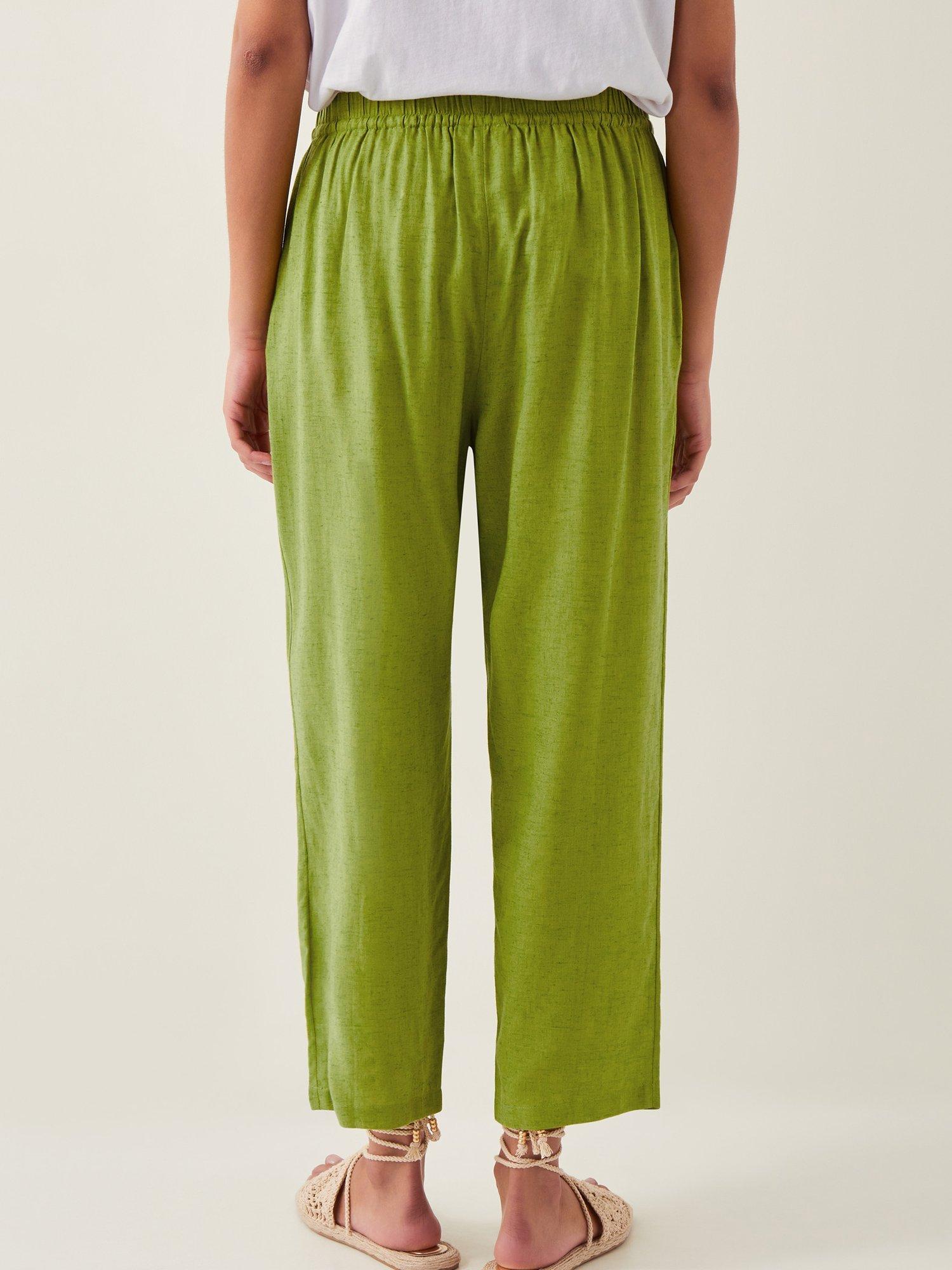 Product image 2 of 4, which shows Monsoon Penina Elasticated Waist Trousers, Mid Green, L