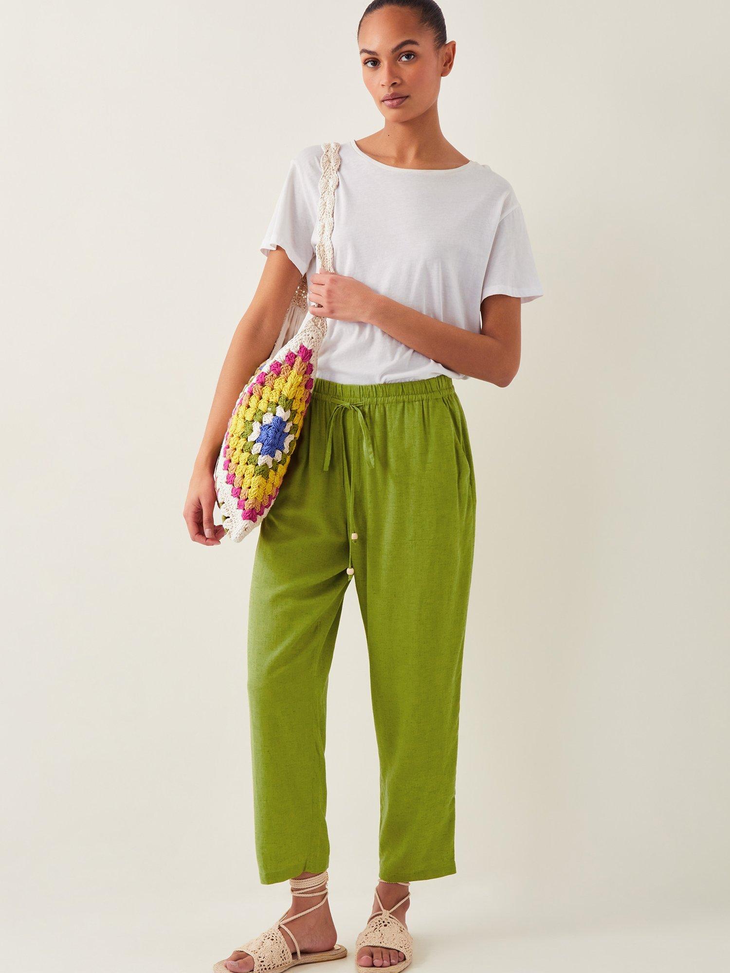 Product image 3 of 4, which shows Monsoon Penina Elasticated Waist Trousers, Mid Green, L