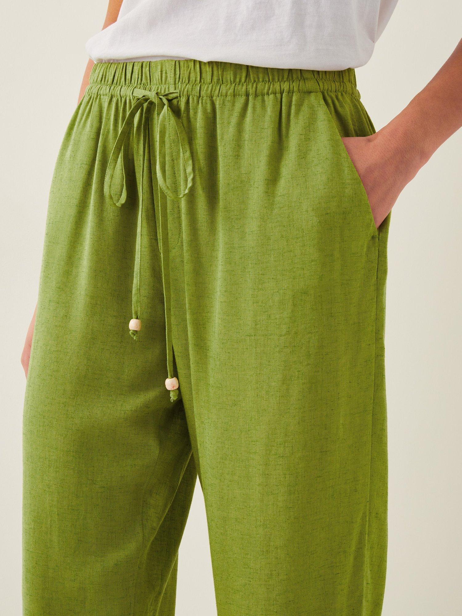 Product image 4 of 4, which shows Monsoon Penina Elasticated Waist Trousers, Mid Green, L