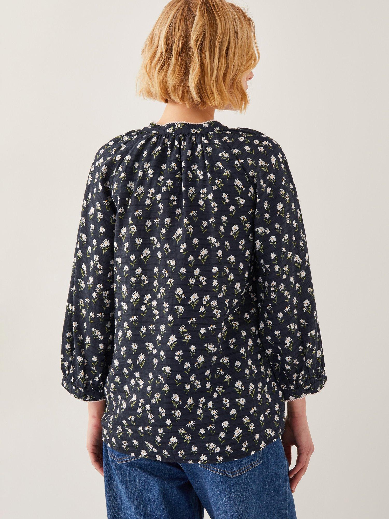 Product image 2 of 4, which shows Monsoon Orielle Floral Print Top, Black, S