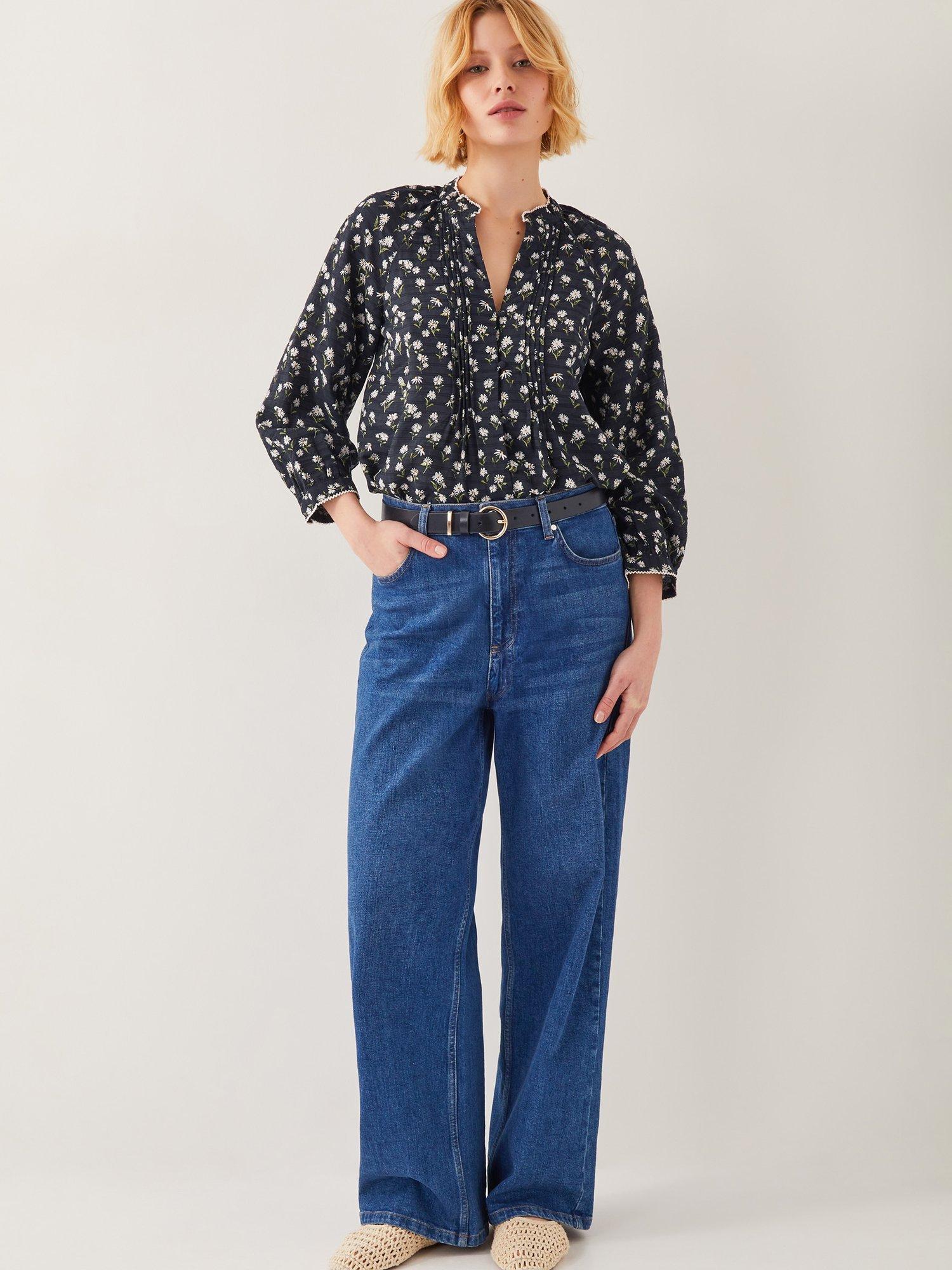 Product image 3 of 4, which shows Monsoon Orielle Floral Print Top, Black, S