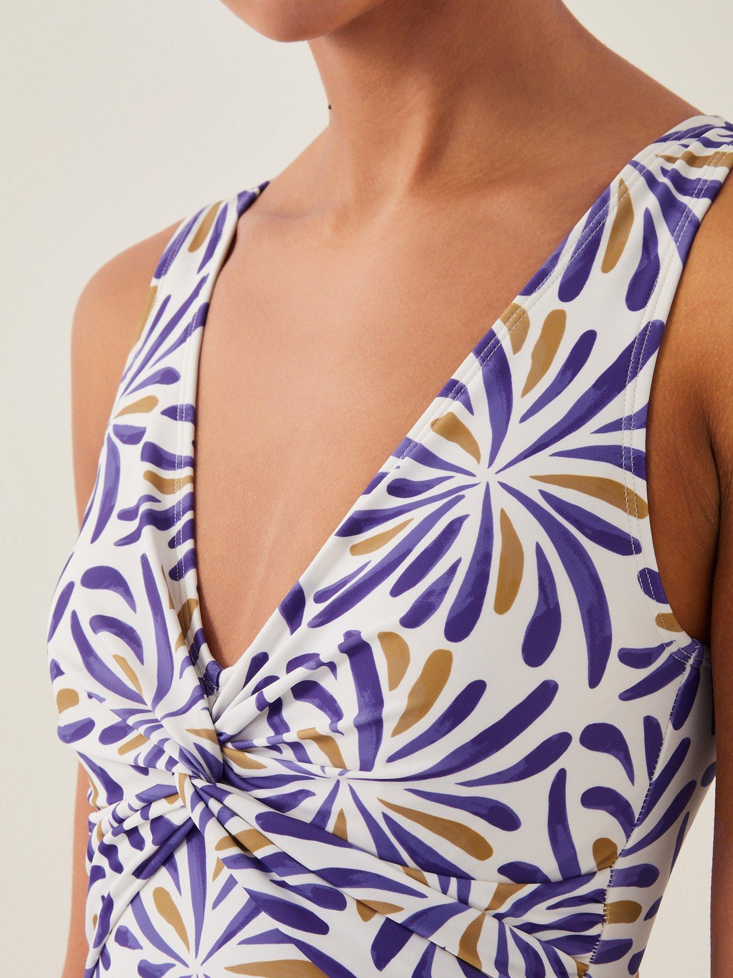 Product image 5 of 5, which shows Monsoon Cece Graphic Swimsuit, Blue/Multi, 8