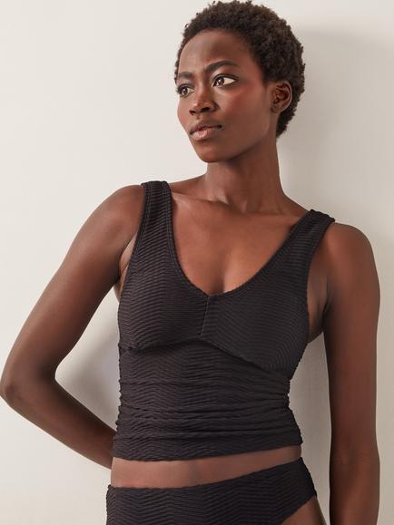 Monsoon Alicia Textured Tankini Top, Black, Black